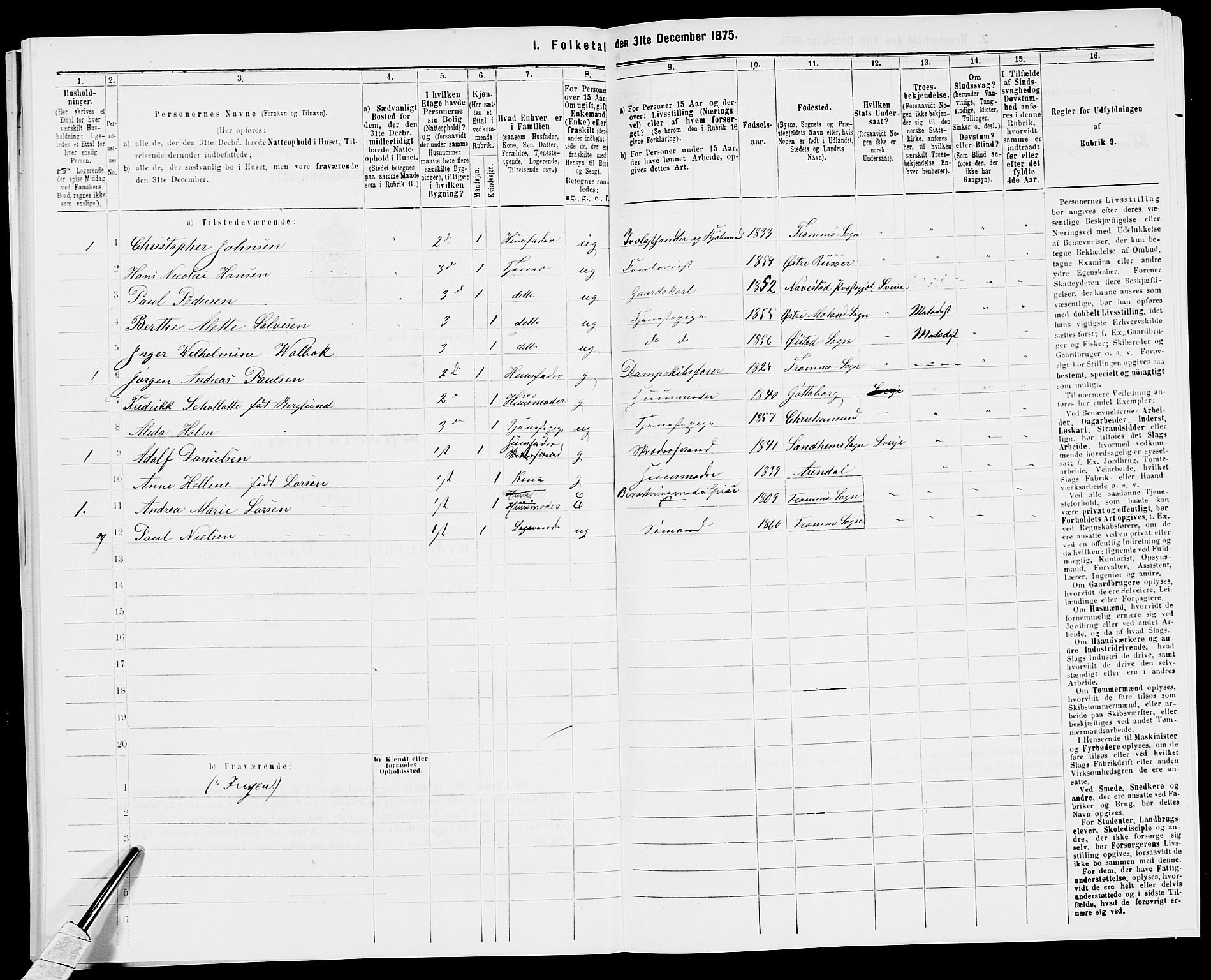 SAK, 1875 census for 0903P Arendal, 1875, p. 301