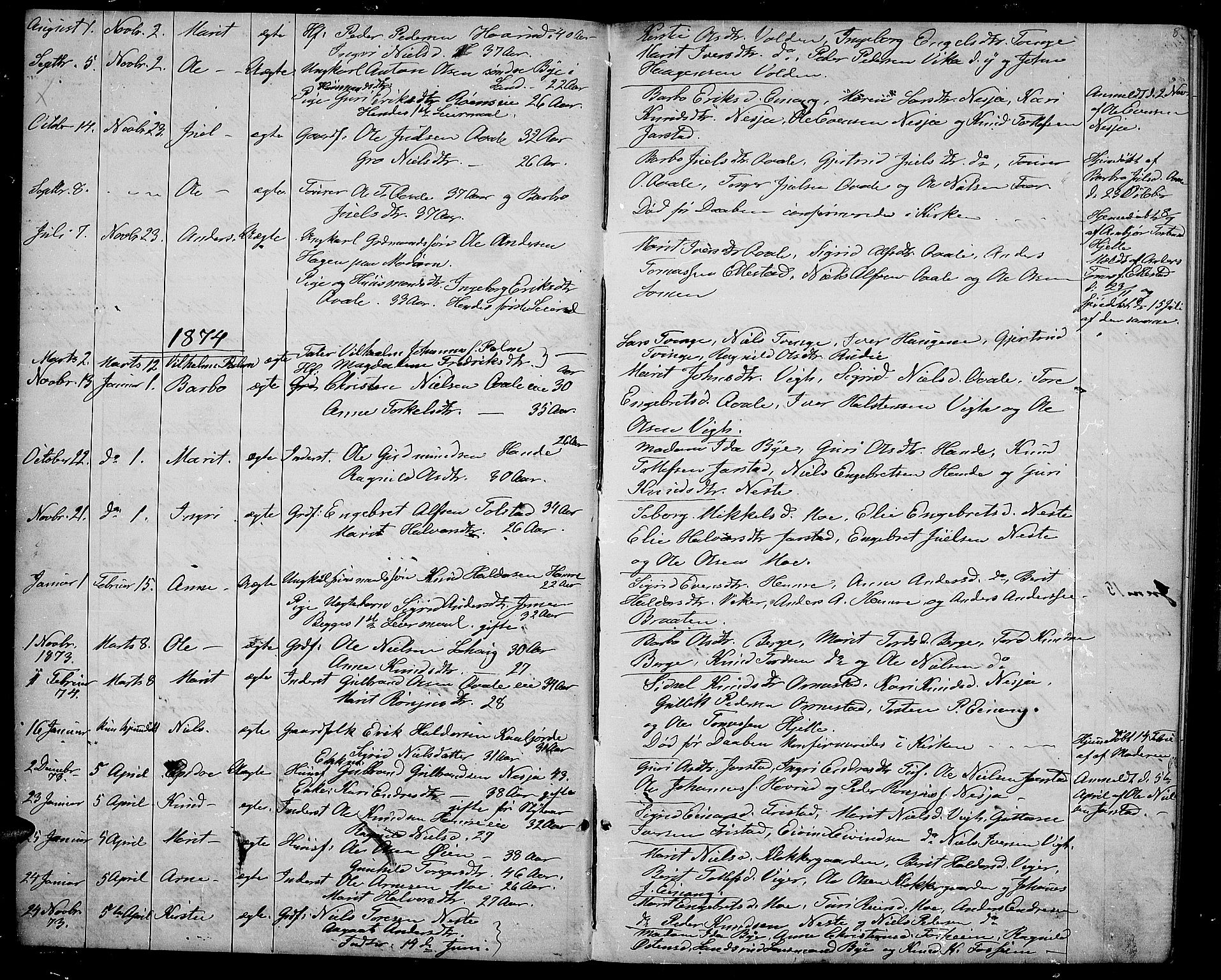 Vestre Slidre prestekontor, SAH/PREST-136/H/Ha/Hab/L0001: Parish register (copy) no. 1, 1869-1882, p. 8