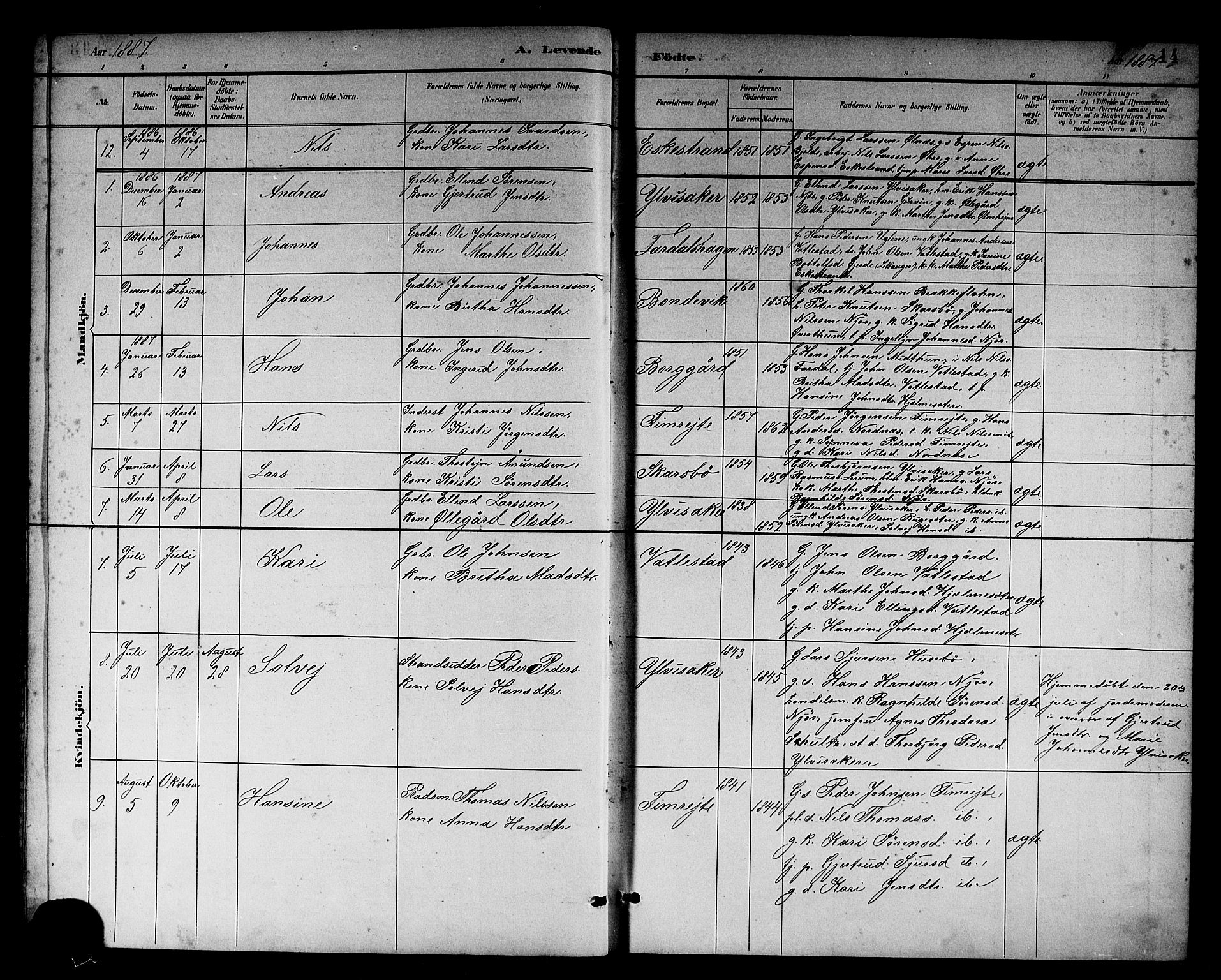 Sogndal sokneprestembete, SAB/A-81301/H/Hab/Habc/L0002: Parish register (copy) no. C 2, 1884-1910, p. 14