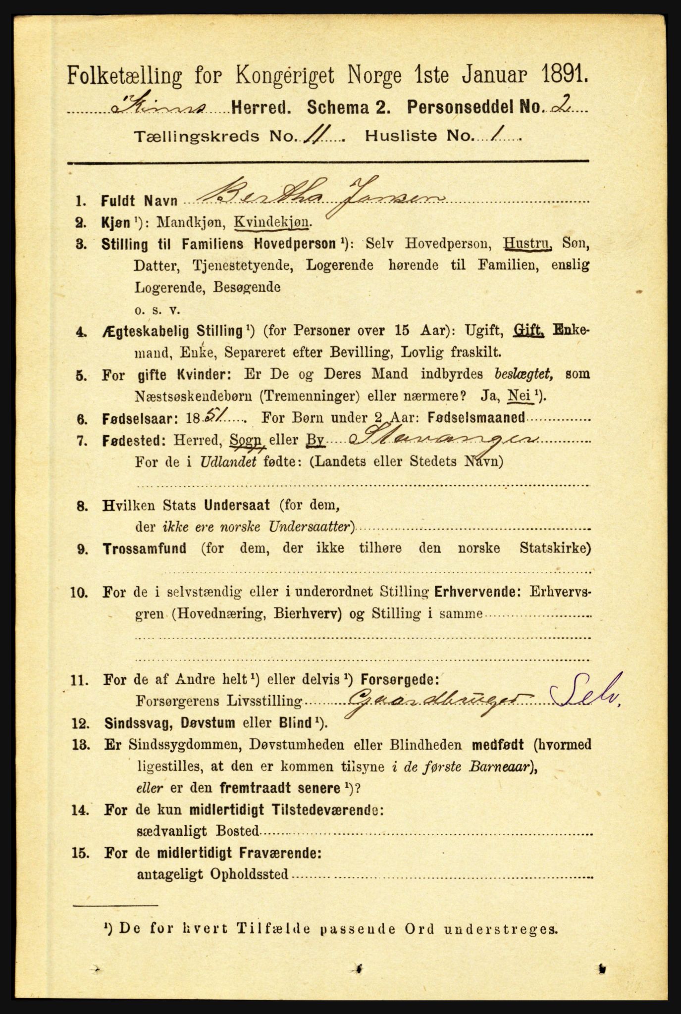 RA, 1891 census for 1437 Kinn, 1891, p. 4057