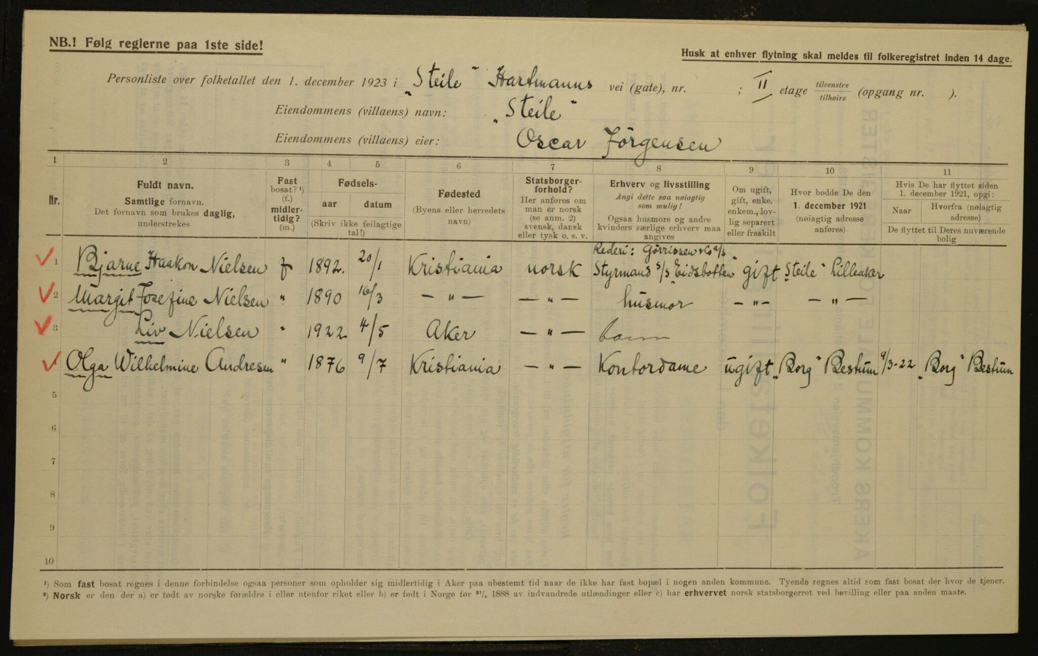 , Municipal Census 1923 for Aker, 1923, p. 2282