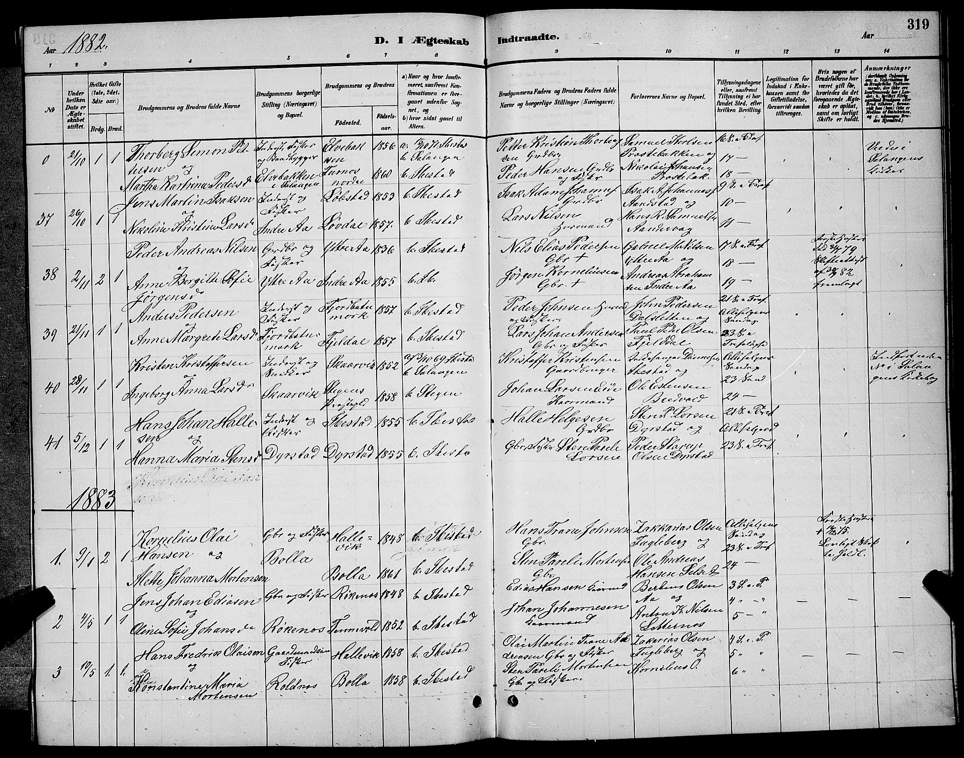 Ibestad sokneprestembete, SATØ/S-0077/H/Ha/Hab/L0007klokker: Parish register (copy) no. 7, 1879-1889, p. 319