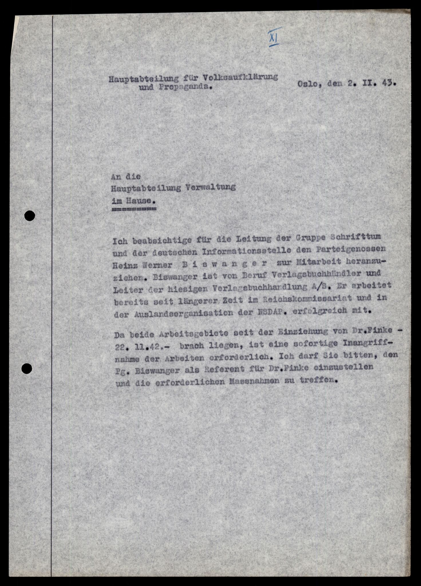 Forsvarets Overkommando. 2 kontor. Arkiv 11.4. Spredte tyske arkivsaker, AV/RA-RAFA-7031/D/Dar/Darb/L0008: Reichskommissariat - Hauptabteilung Volksaufklärung und Propaganda, 1940-1943, p. 46