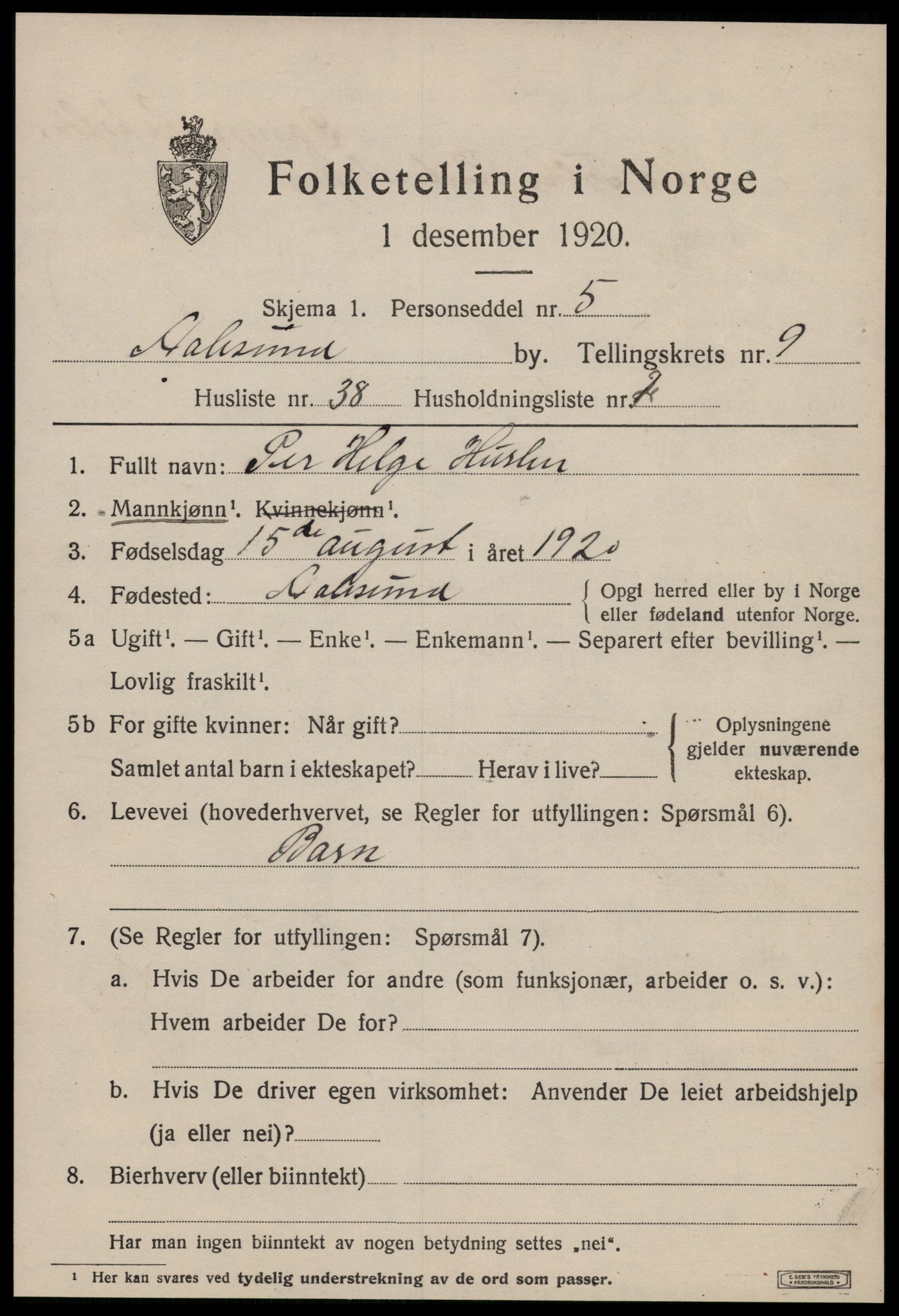 SAT, 1920 census for Ålesund, 1920, p. 23822