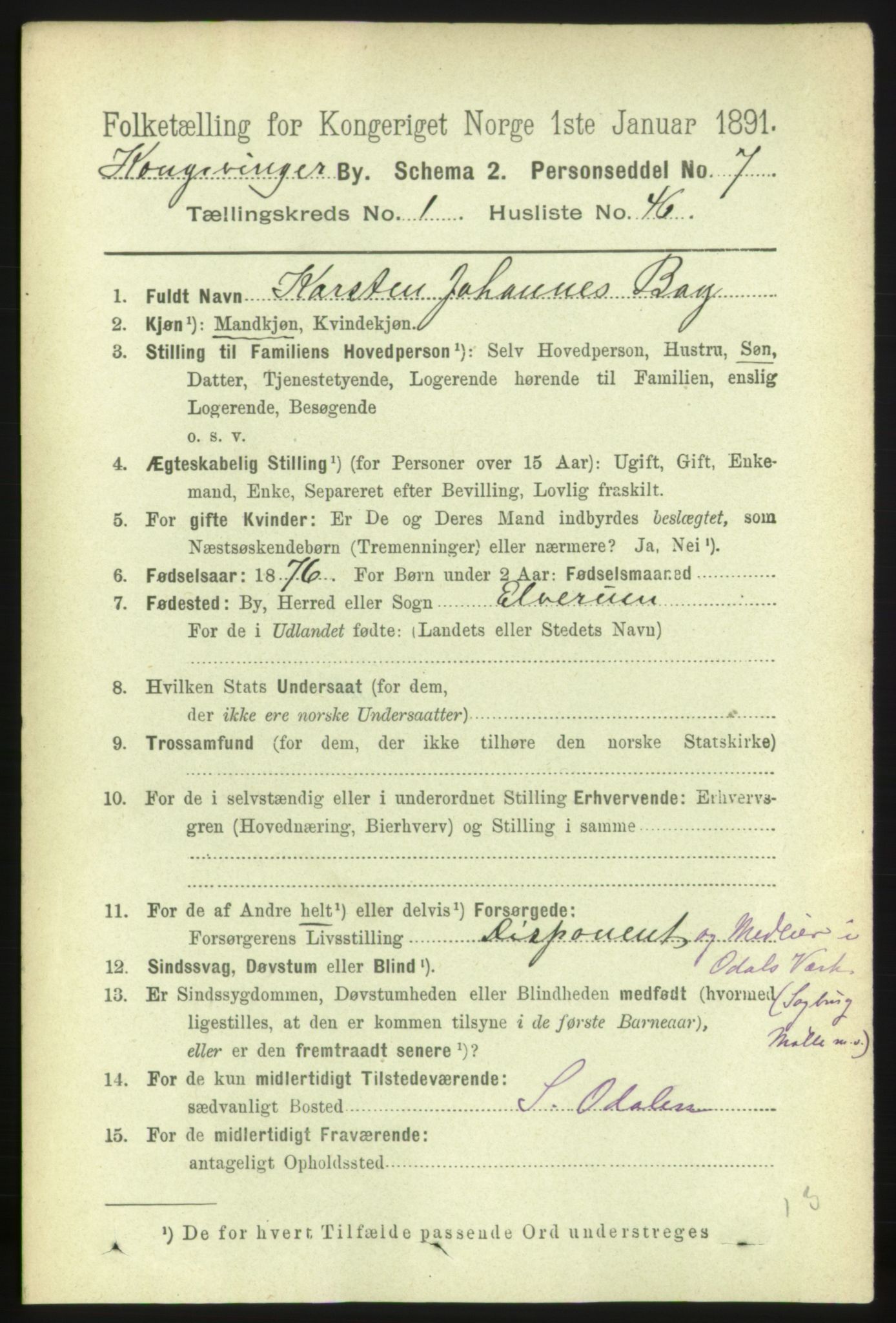 RA, 1891 census for 0402 Kongsvinger, 1891, p. 776