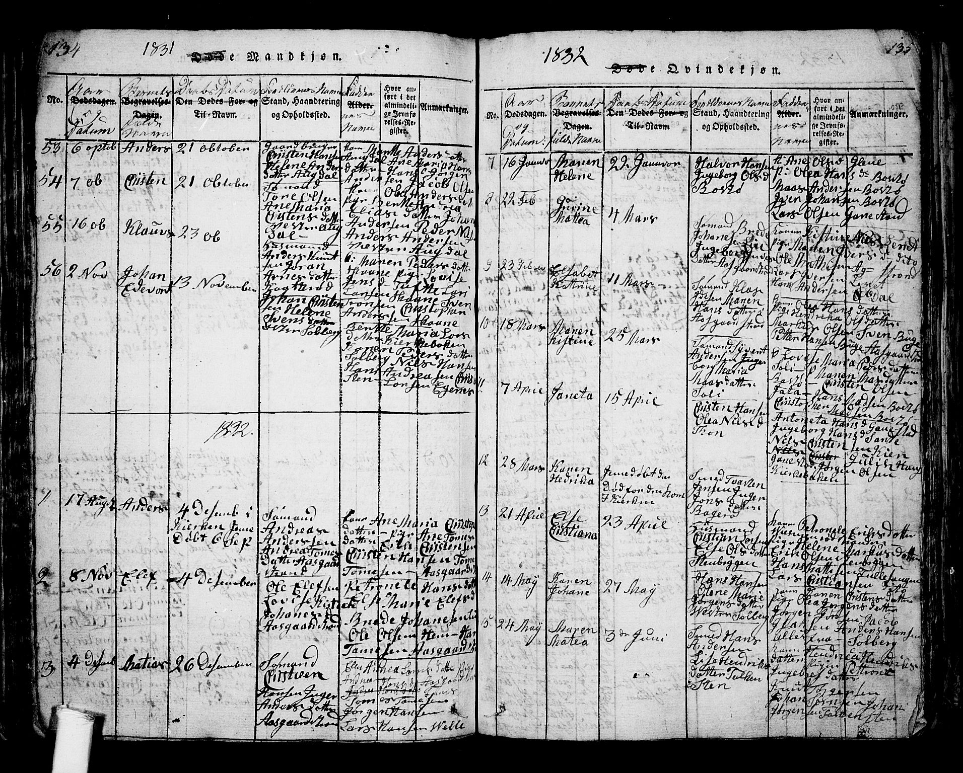 Borre kirkebøker, AV/SAKO-A-338/G/Ga/L0001: Parish register (copy) no. I 1, 1815-1851, p. 134-135