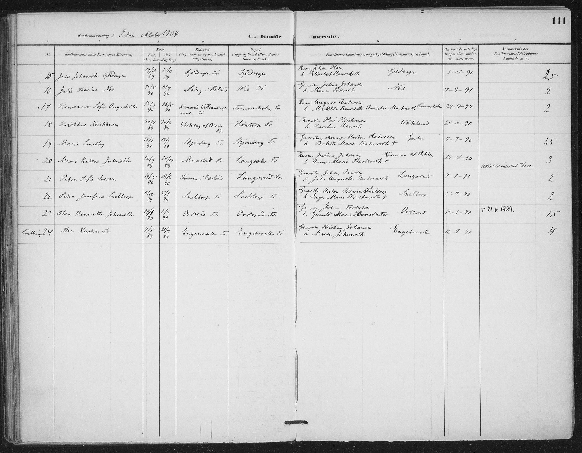 Trøgstad prestekontor Kirkebøker, AV/SAO-A-10925/F/Fa/L0011: Parish register (official) no. I 11, 1899-1919, p. 111