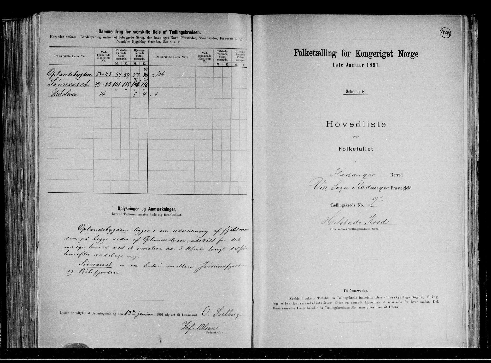 RA, 1891 census for 1749 Flatanger, 1891, p. 6