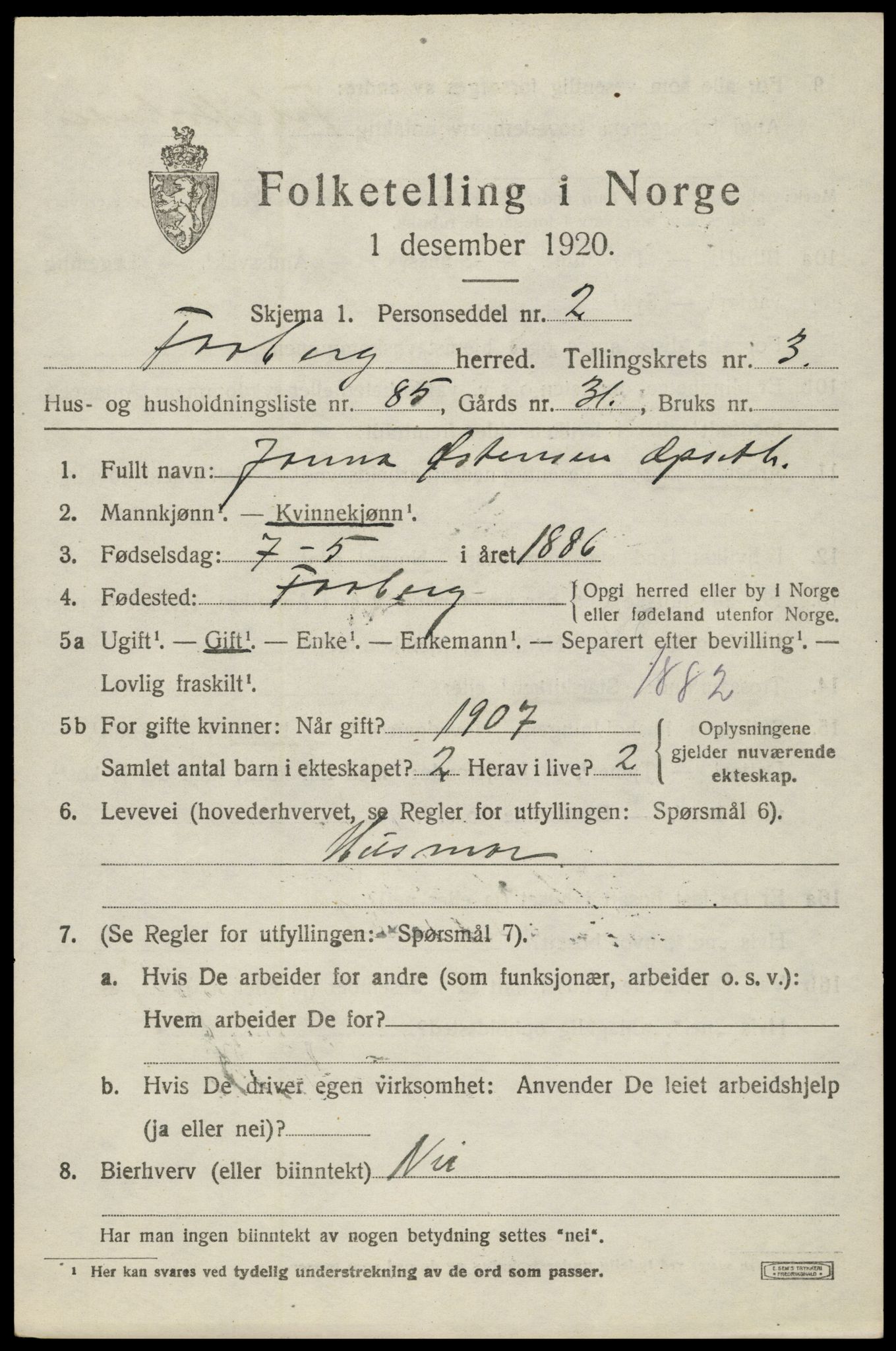 SAH, 1920 census for Fåberg, 1920, p. 4468