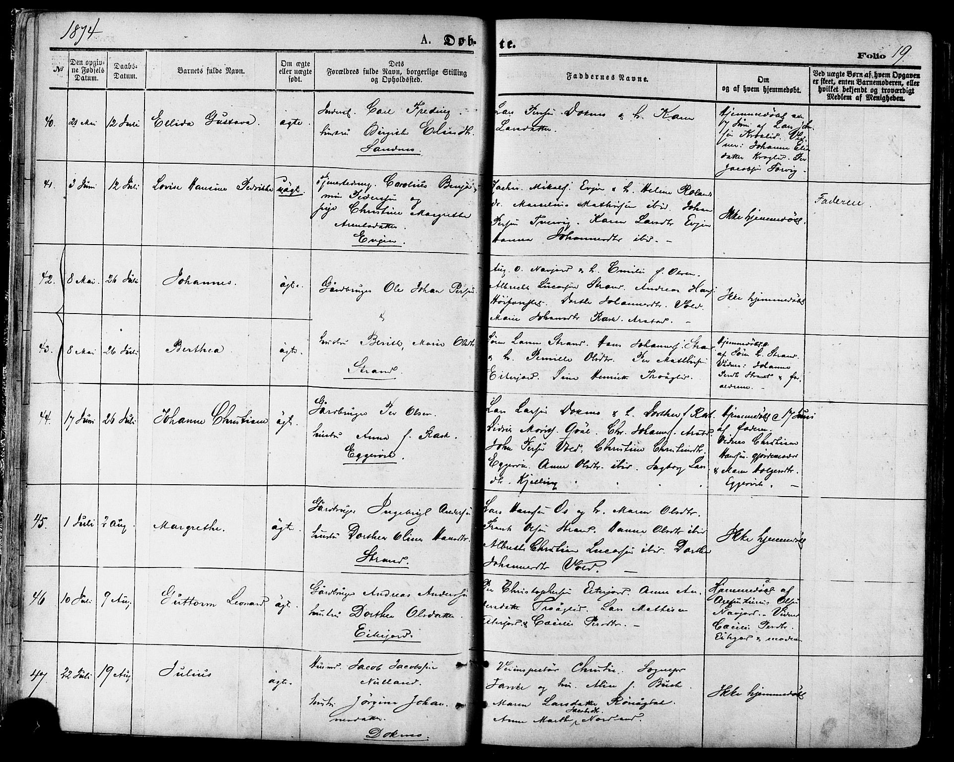 Ministerialprotokoller, klokkerbøker og fødselsregistre - Nordland, SAT/A-1459/846/L0645: Parish register (official) no. 846A03, 1872-1886, p. 19