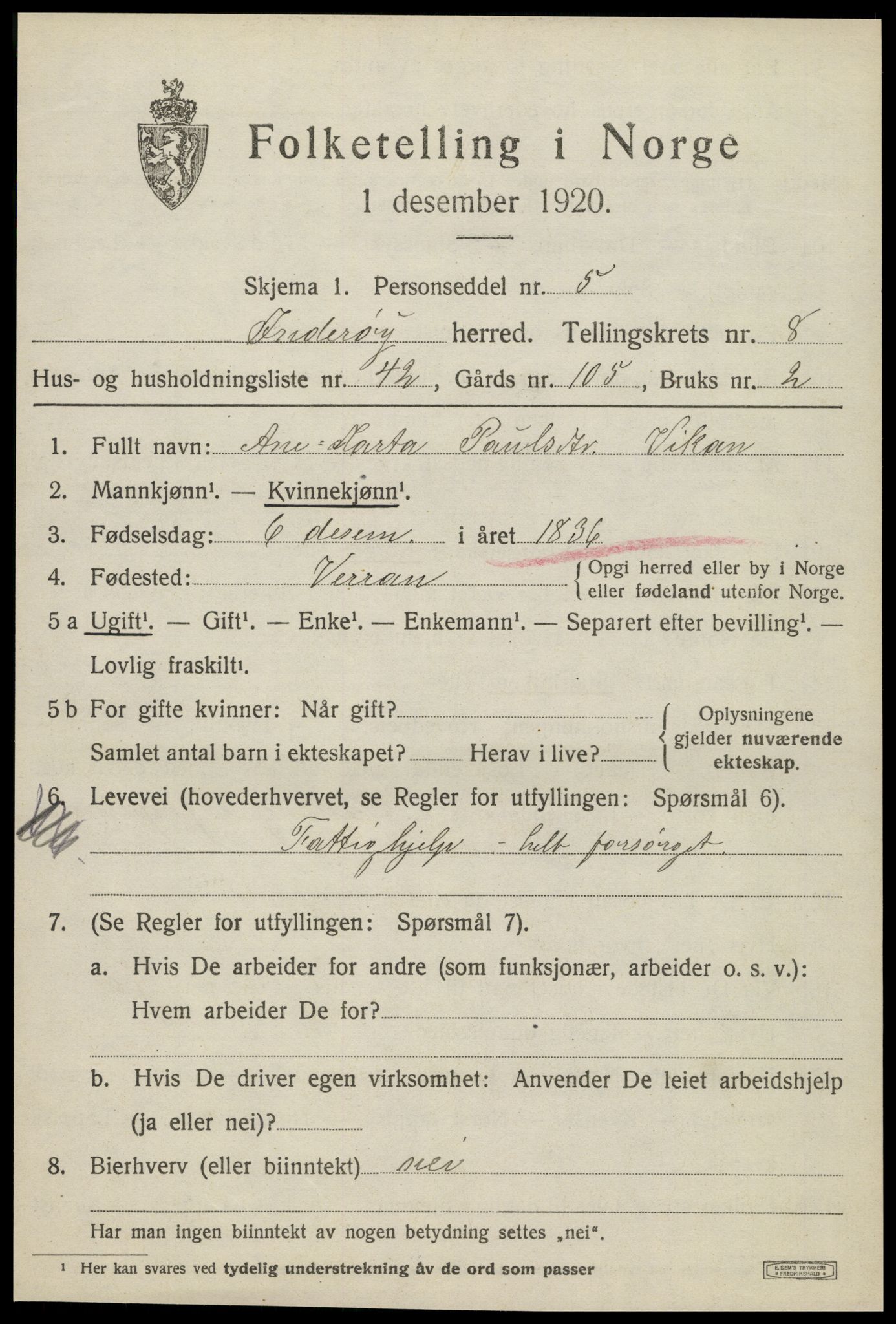 SAT, 1920 census for Inderøy, 1920, p. 6011