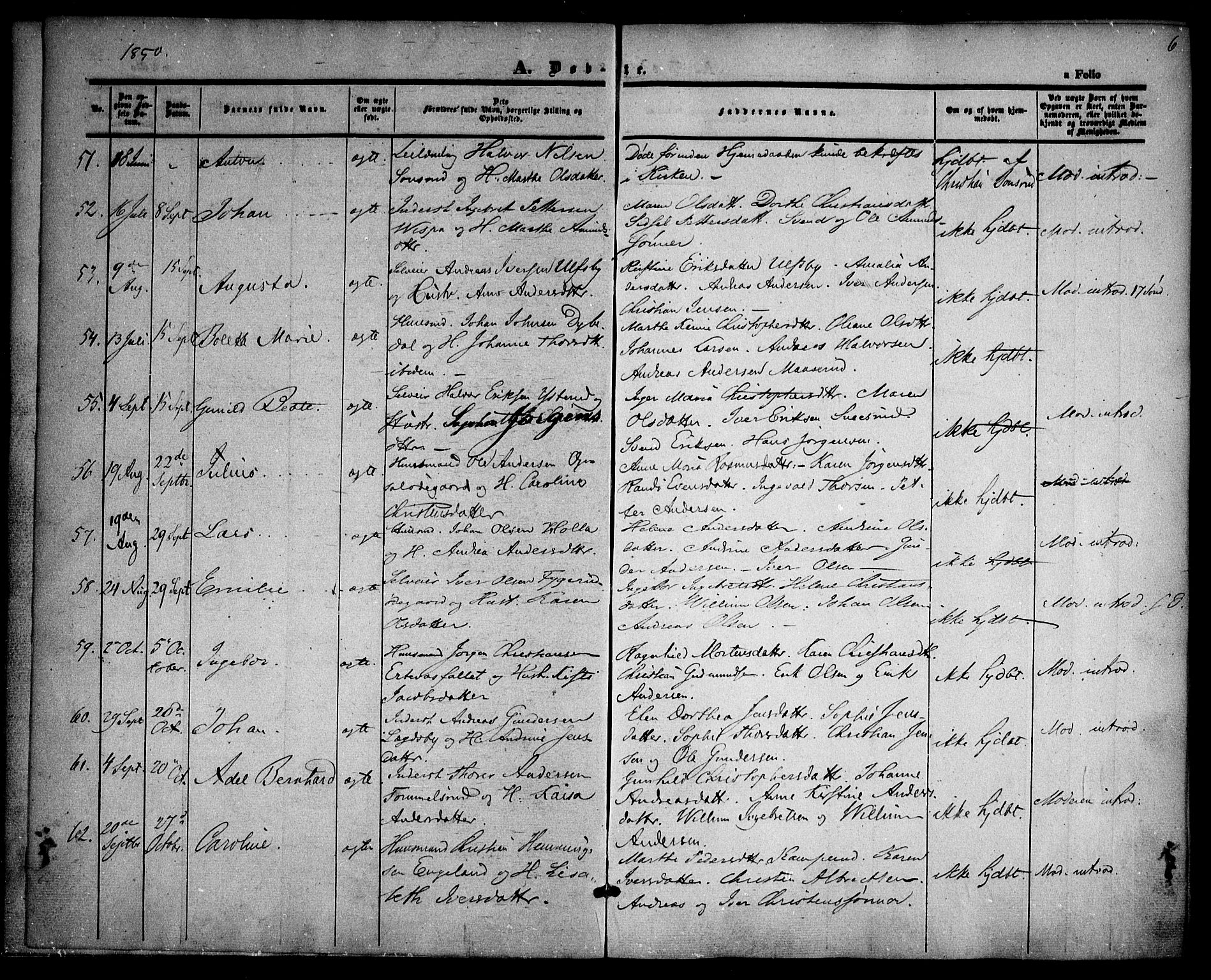 Rødenes prestekontor Kirkebøker, AV/SAO-A-2005/F/Fa/L0006: Parish register (official) no. I 6, 1850-1859, p. 6