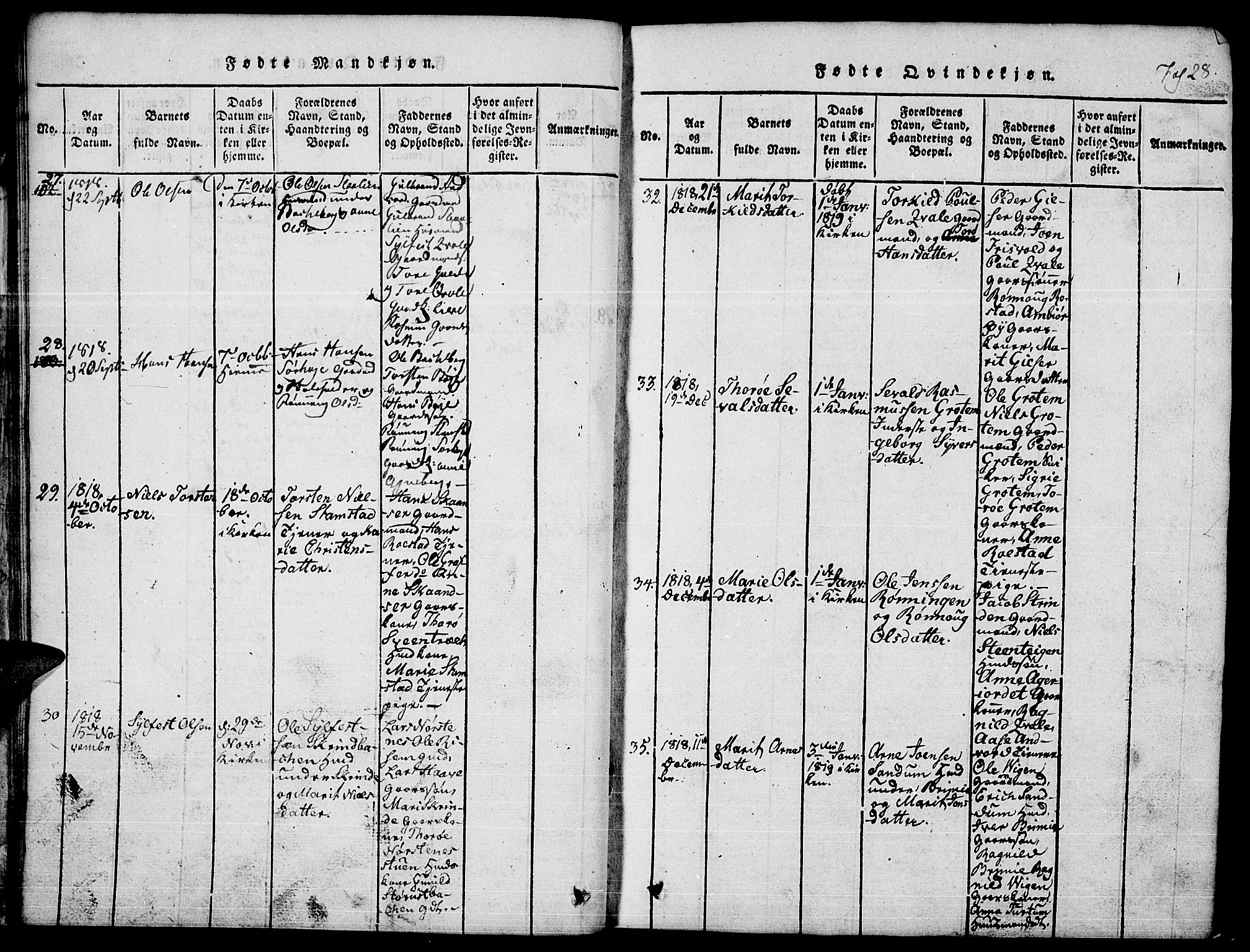 Lom prestekontor, SAH/PREST-070/L/L0001: Parish register (copy) no. 1, 1815-1836, p. 28