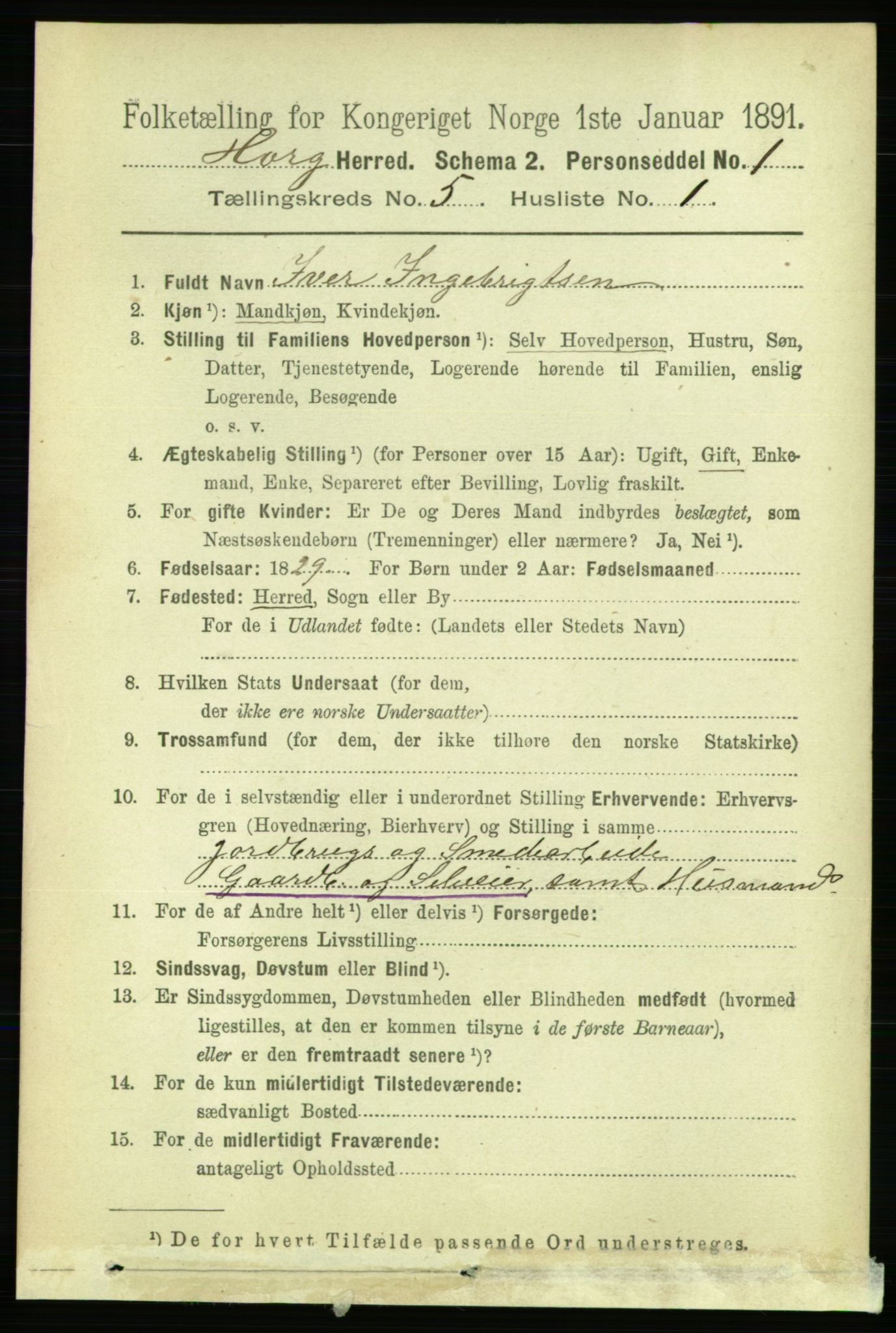 RA, 1891 census for 1650 Horg, 1891, p. 1925