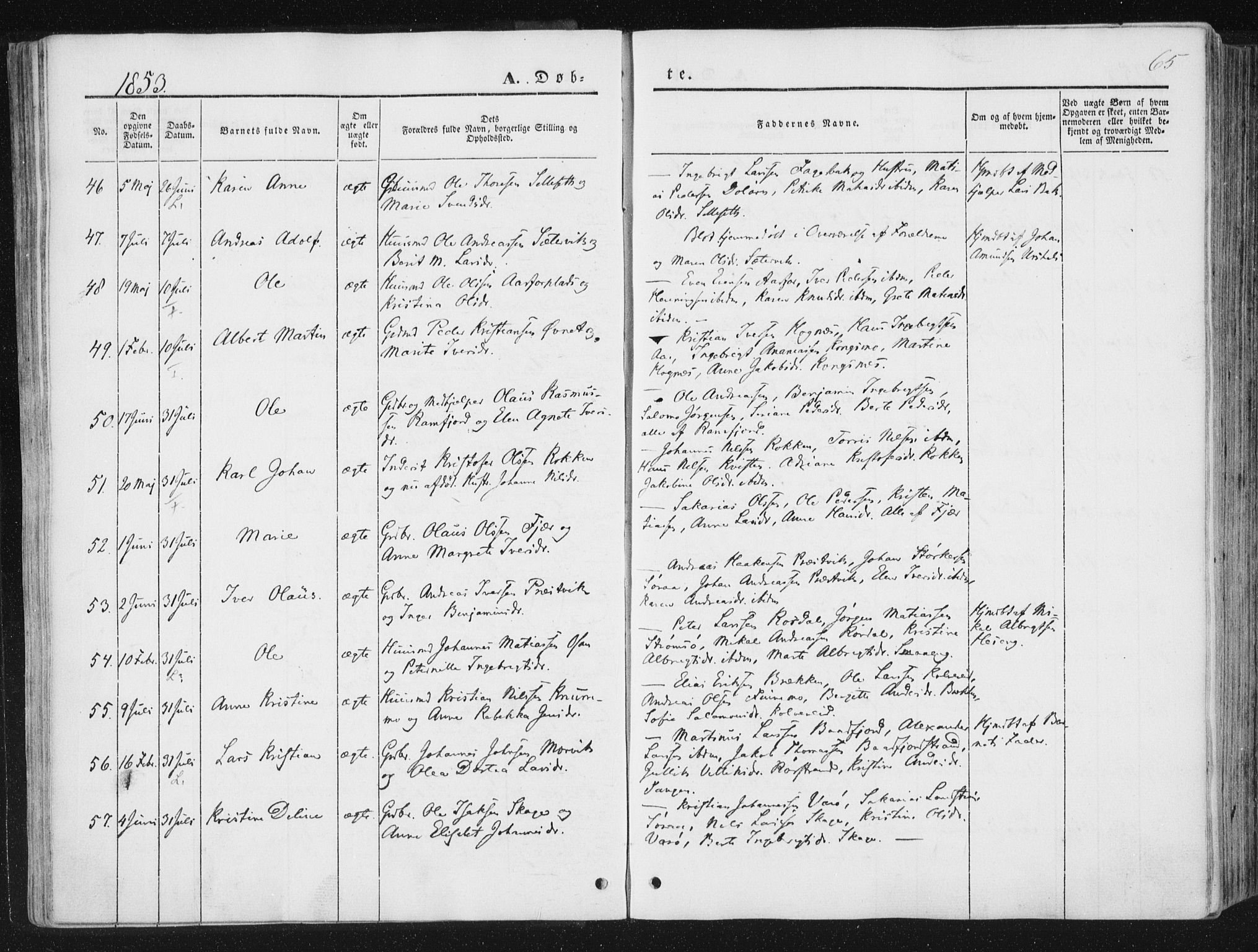 Ministerialprotokoller, klokkerbøker og fødselsregistre - Nord-Trøndelag, SAT/A-1458/780/L0640: Parish register (official) no. 780A05, 1845-1856, p. 65