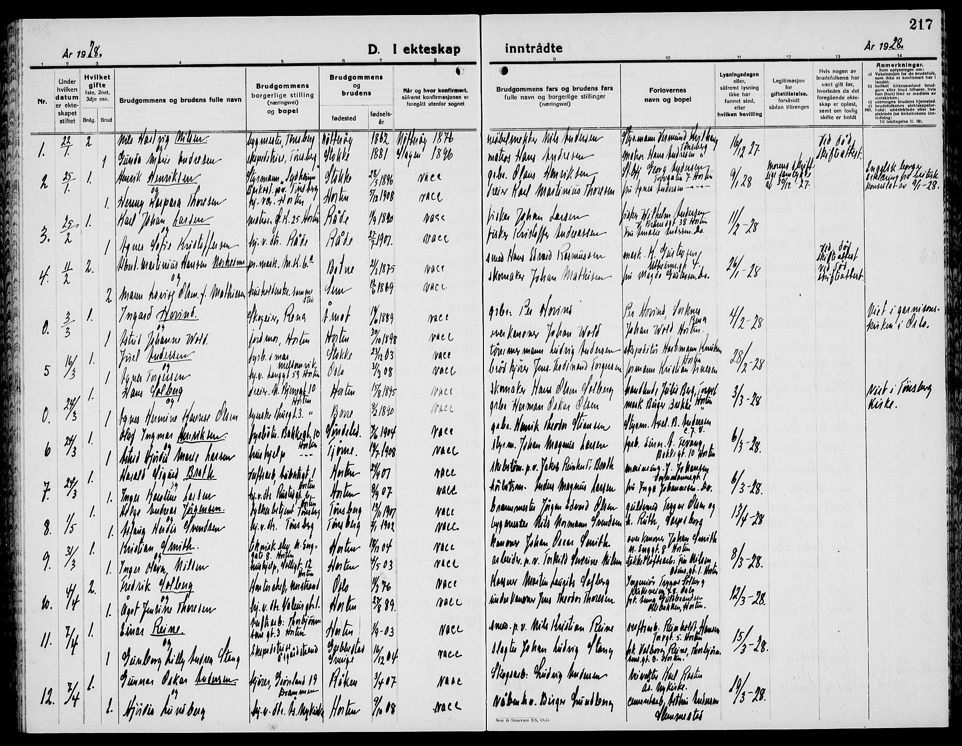 Horten kirkebøker, AV/SAKO-A-348/G/Ga/L0009: Parish register (copy) no. 9, 1926-1936, p. 217