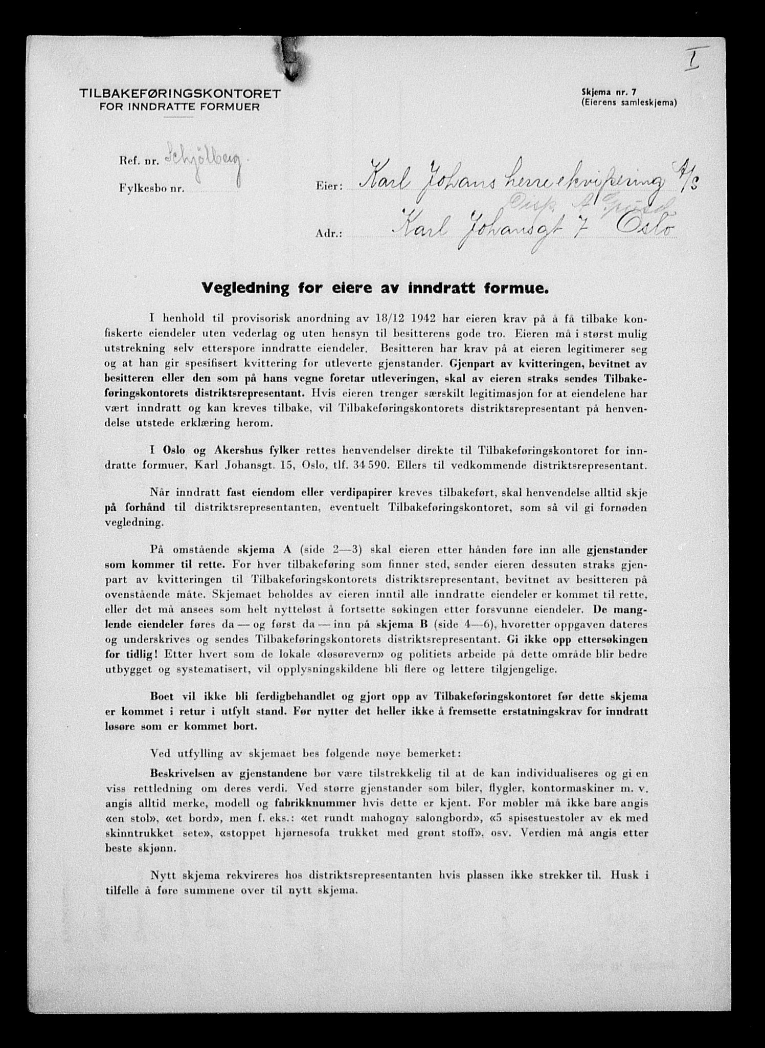 Justisdepartementet, Tilbakeføringskontoret for inndratte formuer, AV/RA-S-1564/H/Hc/Hcc/L0949: --, 1945-1947, p. 66