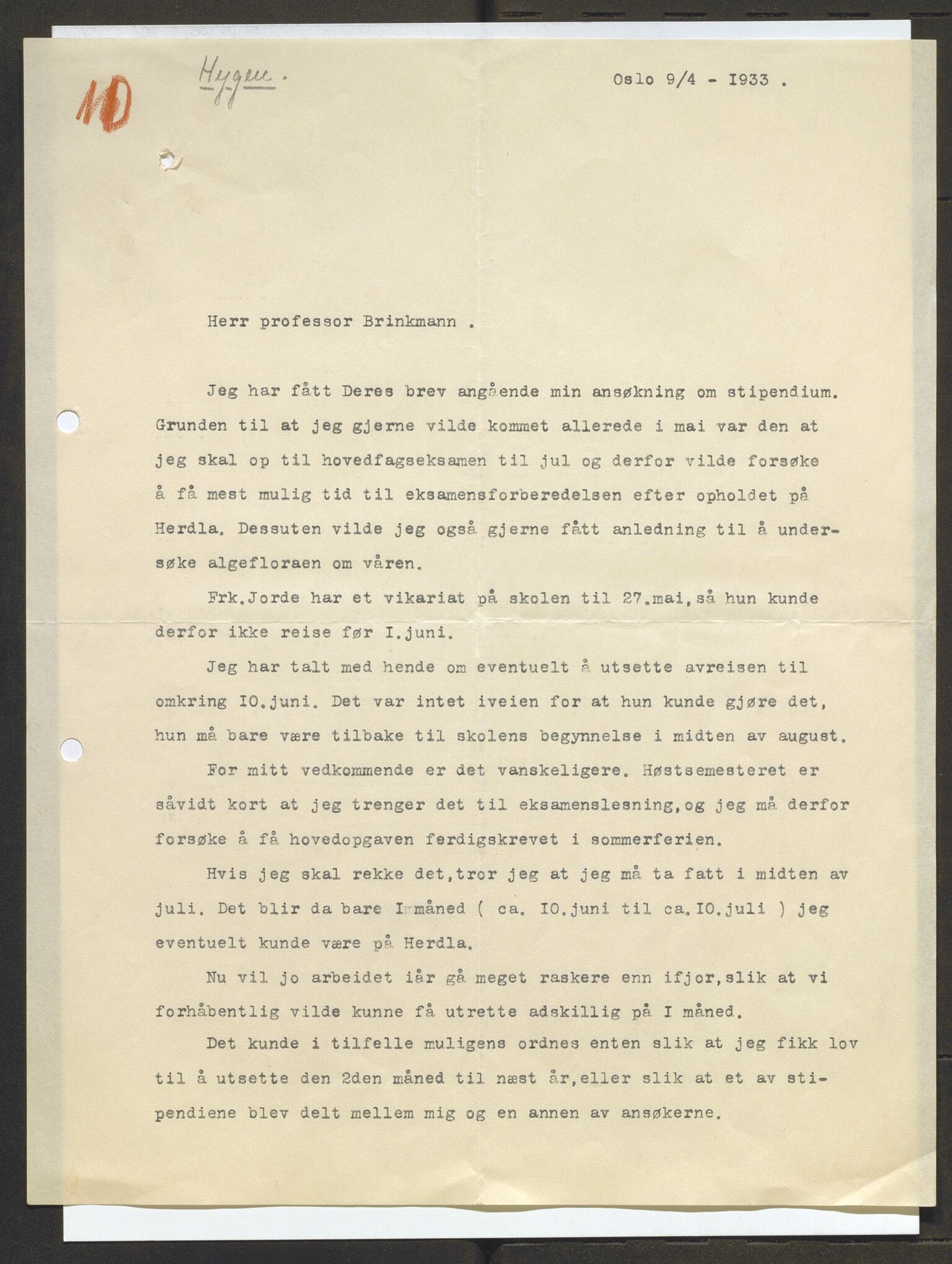 Bergens Museum, AV/SAB-A-17301/13/D/L0002: Korrespondanse , 1928-1940, p. 565