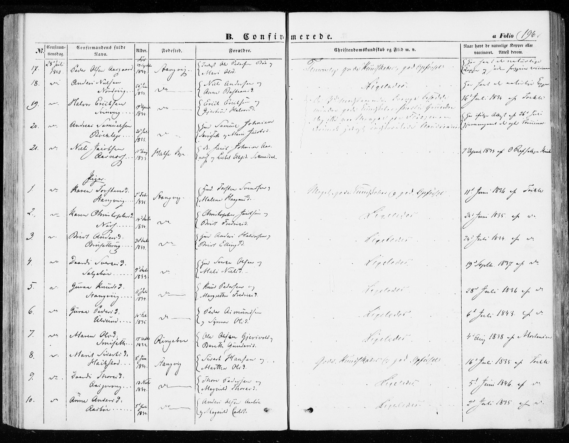 Ministerialprotokoller, klokkerbøker og fødselsregistre - Møre og Romsdal, SAT/A-1454/592/L1026: Parish register (official) no. 592A04, 1849-1867, p. 196