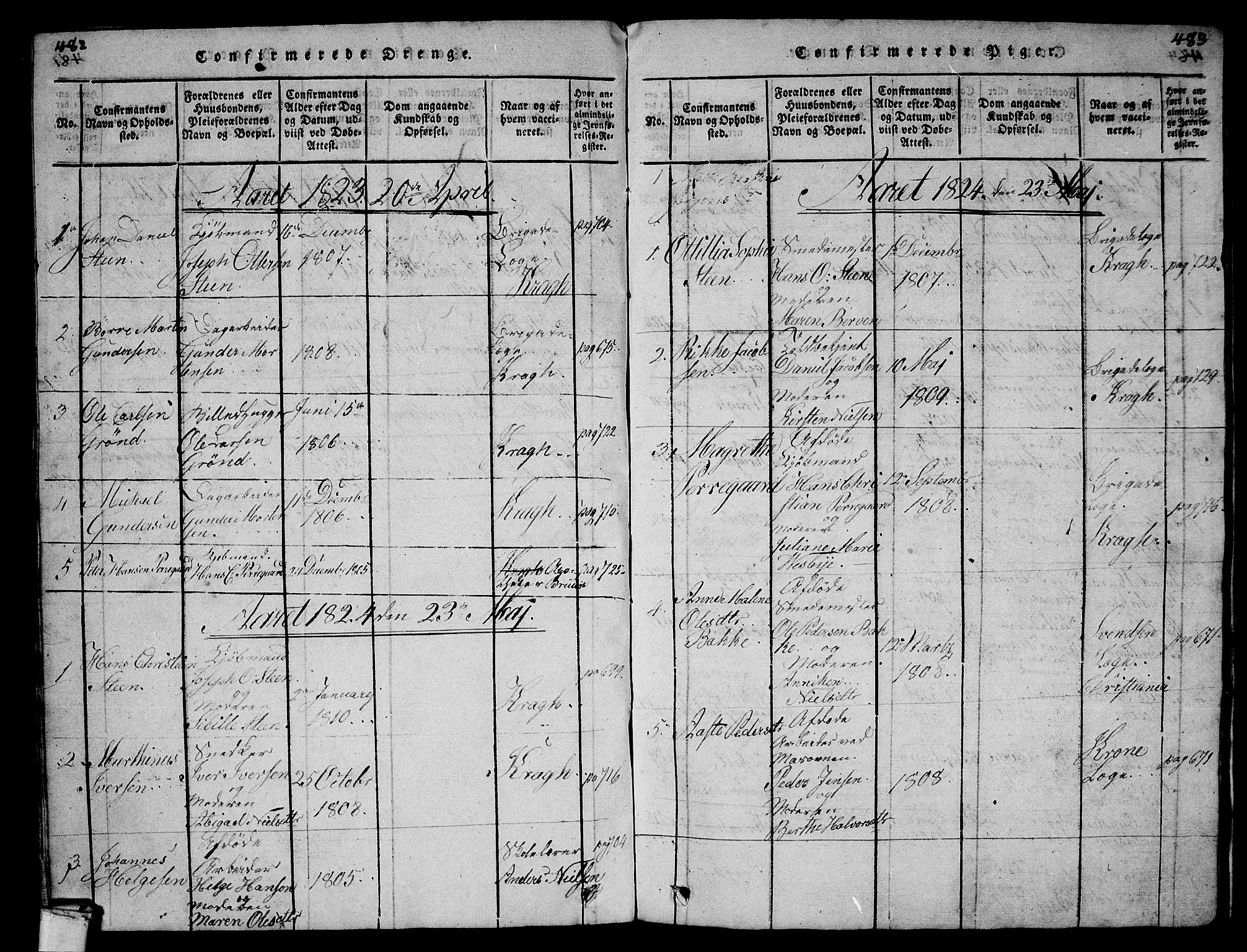 Larvik kirkebøker, AV/SAKO-A-352/G/Gb/L0001: Parish register (copy) no. II 1, 1818-1843, p. 482-483