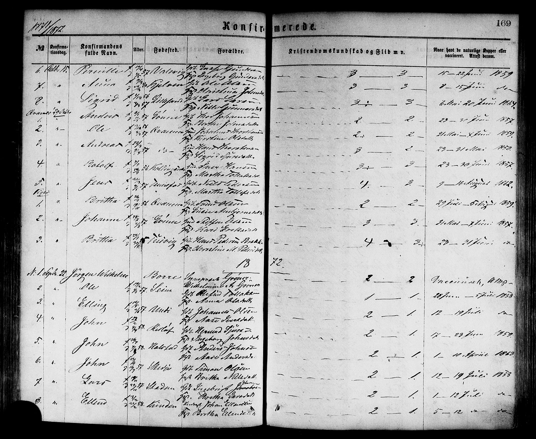 Vik sokneprestembete, AV/SAB-A-81501/H/Haa/Haaa/L0009: Parish register (official) no. A 9, 1866-1877, p. 169