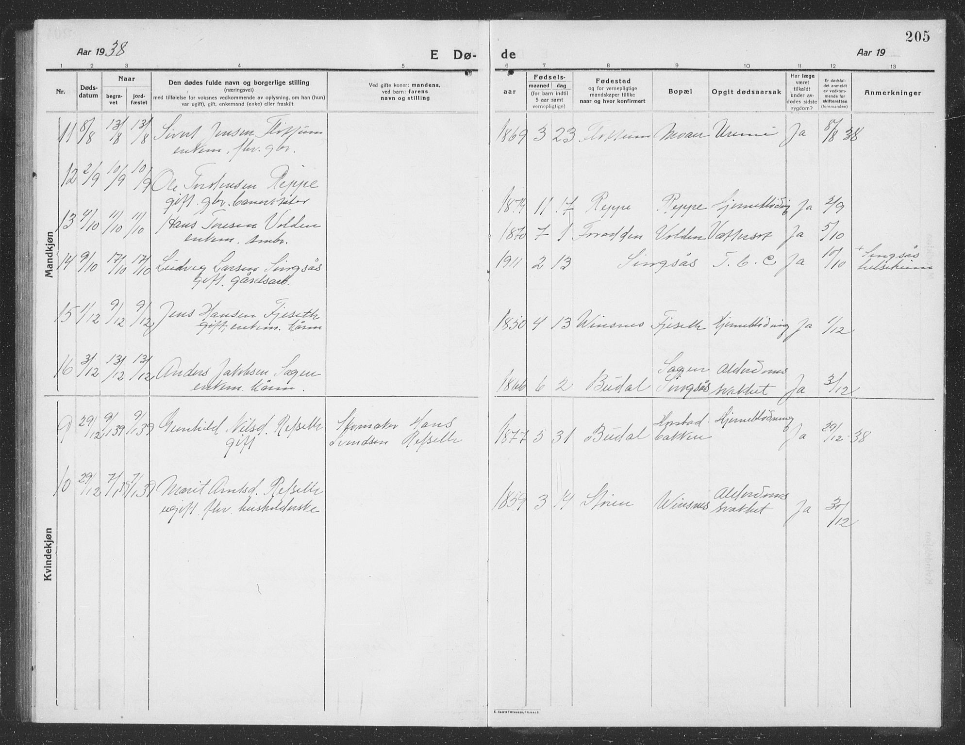Ministerialprotokoller, klokkerbøker og fødselsregistre - Sør-Trøndelag, SAT/A-1456/688/L1030: Parish register (copy) no. 688C05, 1916-1939, p. 205