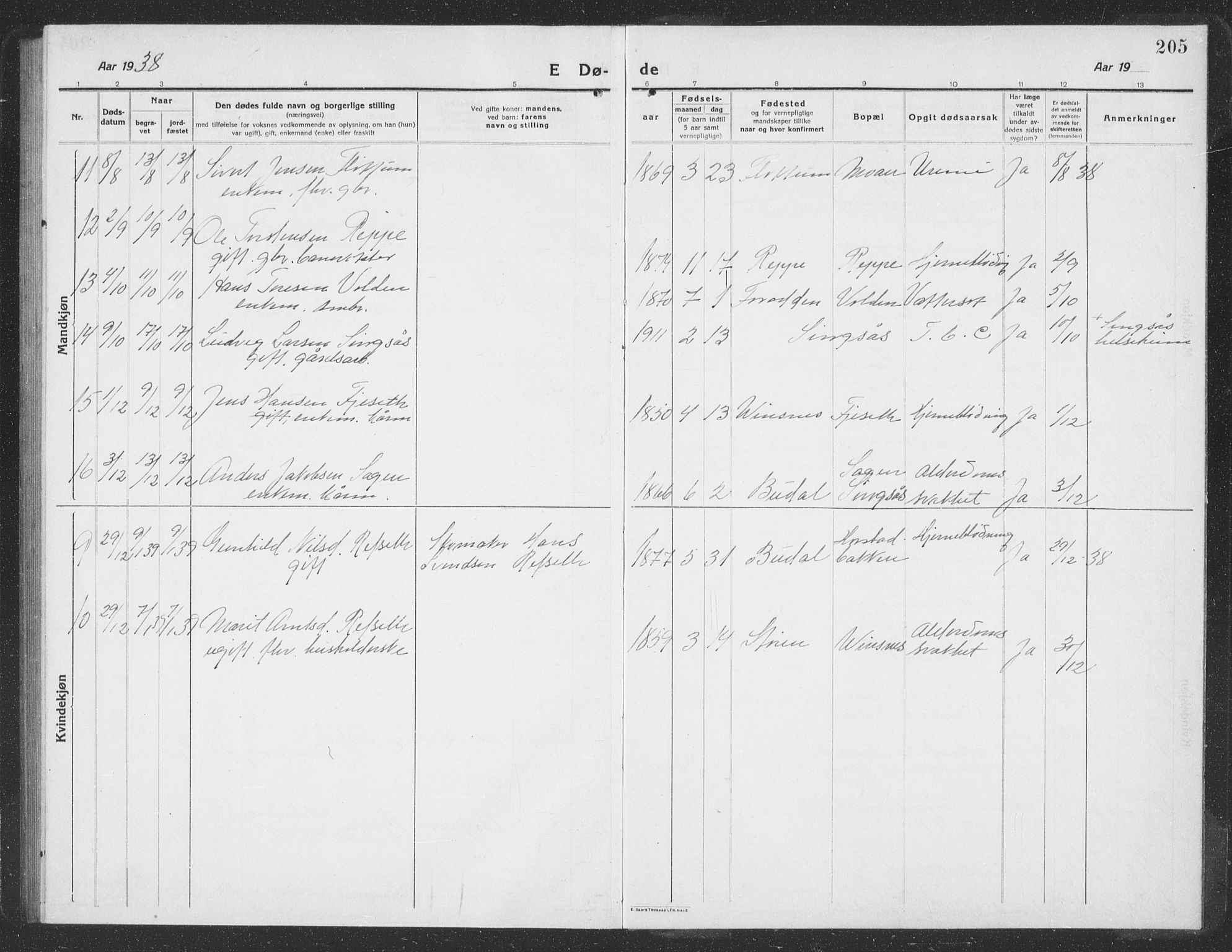 Ministerialprotokoller, klokkerbøker og fødselsregistre - Sør-Trøndelag, AV/SAT-A-1456/688/L1030: Parish register (copy) no. 688C05, 1916-1939, p. 205