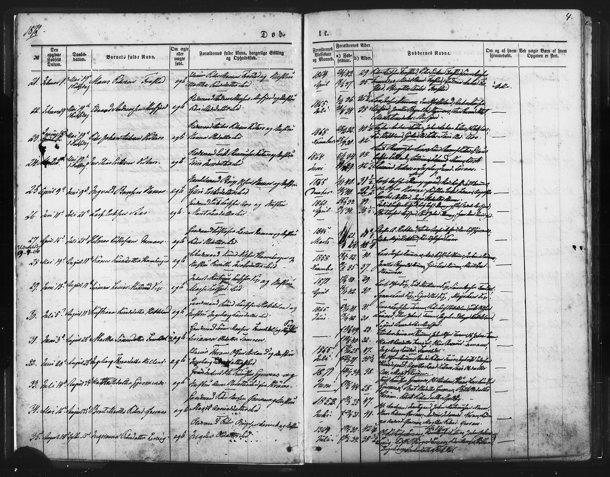 Ministerialprotokoller, klokkerbøker og fødselsregistre - Møre og Romsdal, AV/SAT-A-1454/539/L0530: Parish register (official) no. 539A03, 1872-1886, p. 4