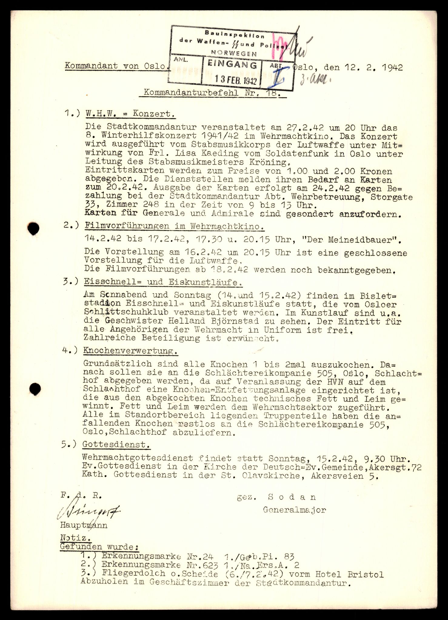 Forsvarets Overkommando. 2 kontor. Arkiv 11.4. Spredte tyske arkivsaker, AV/RA-RAFA-7031/D/Dar/Dara/L0010: Kommandanturbefehle, 1940-1942, p. 481