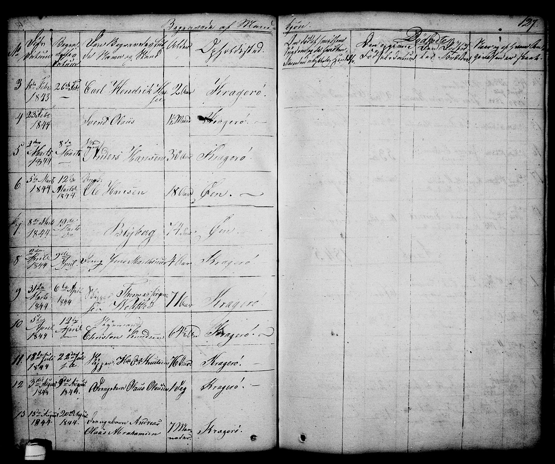 Kragerø kirkebøker, SAKO/A-278/G/Ga/L0003: Parish register (copy) no. 3, 1832-1852, p. 127