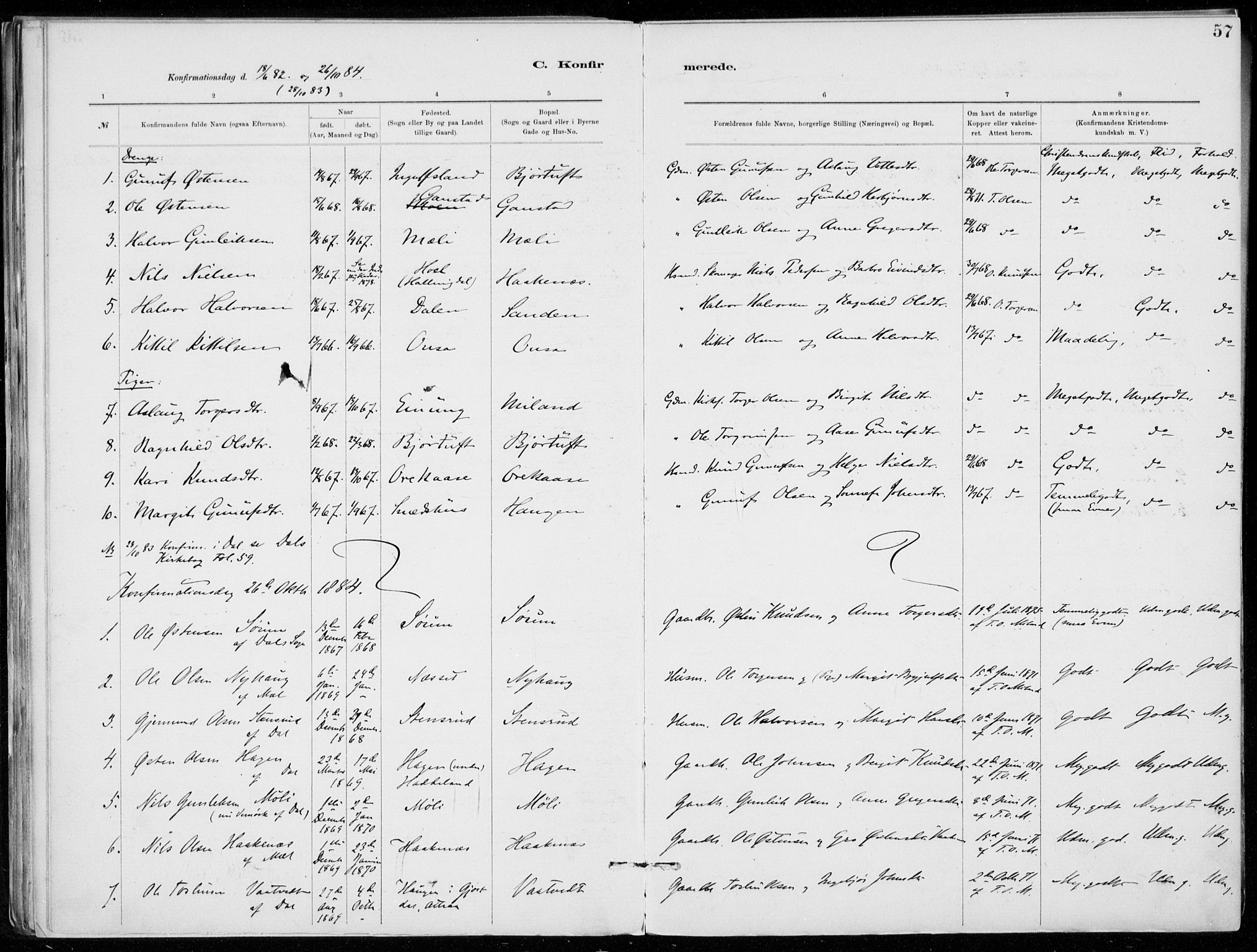 Tinn kirkebøker, SAKO/A-308/F/Fb/L0002: Parish register (official) no. II 2, 1878-1917, p. 57