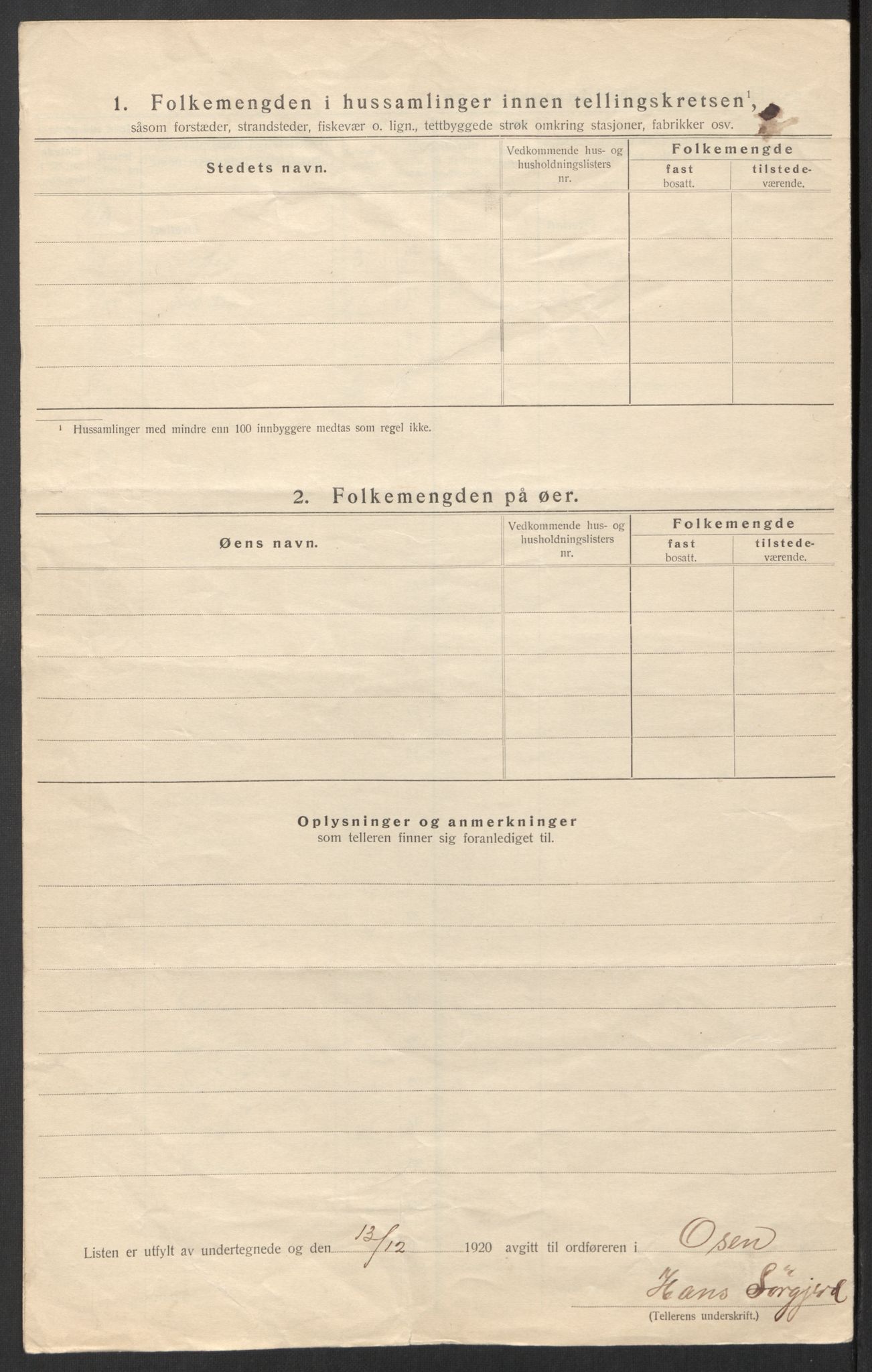 SAT, 1920 census for Osen, 1920, p. 9