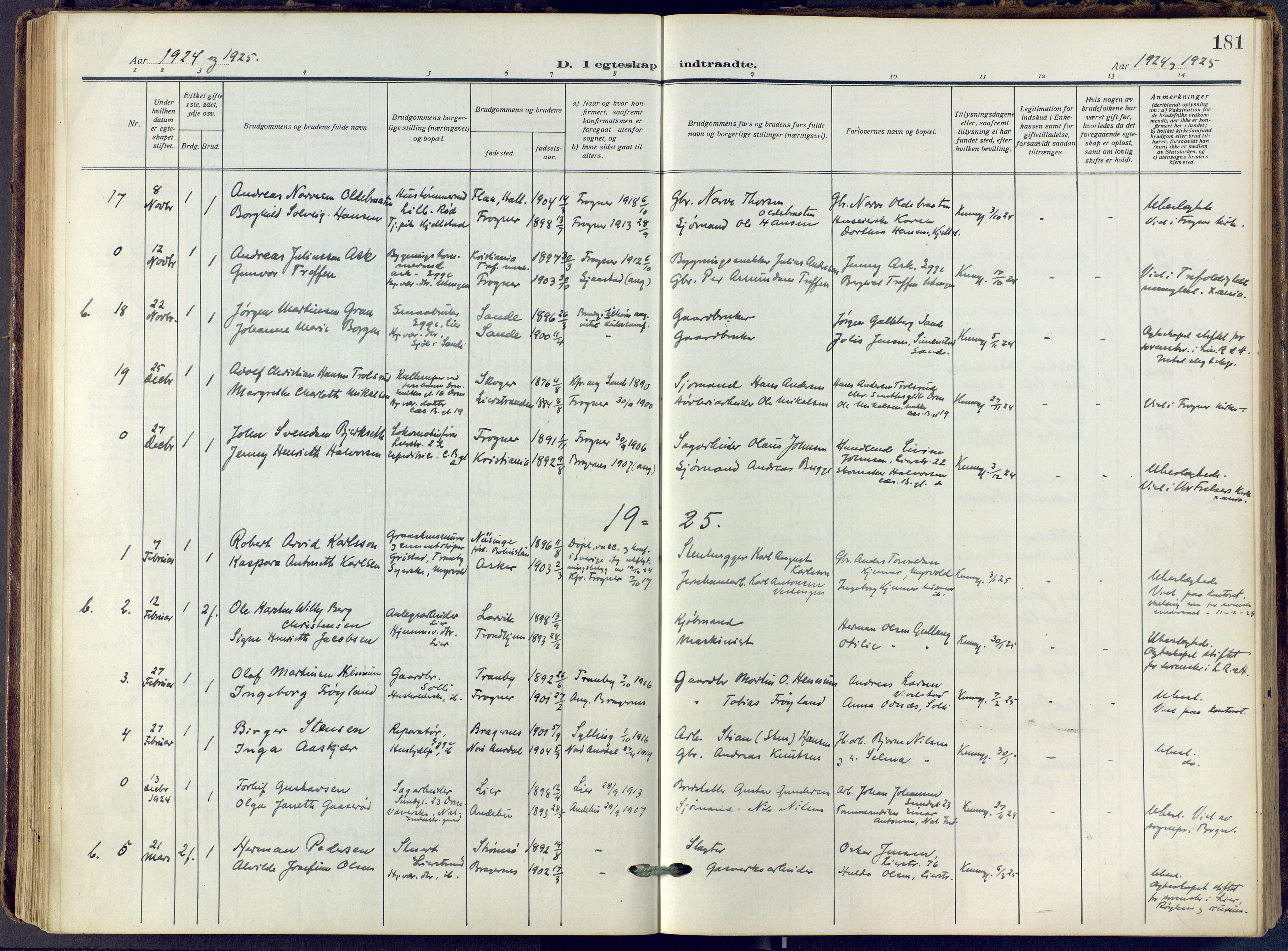 Lier kirkebøker, SAKO/A-230/F/Fa/L0019: Parish register (official) no. I 19, 1918-1928, p. 181