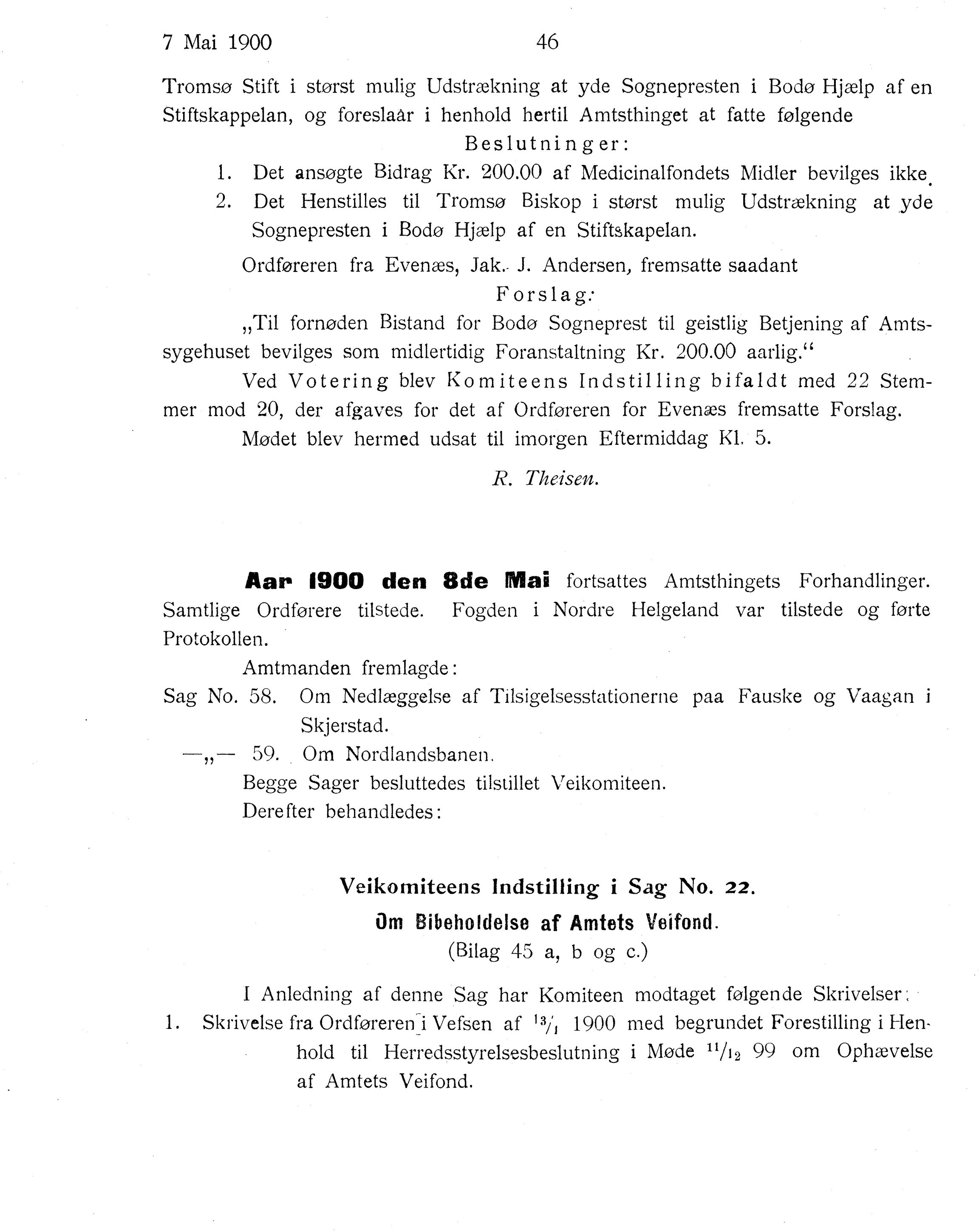 Nordland Fylkeskommune. Fylkestinget, AIN/NFK-17/176/A/Ac/L0023: Fylkestingsforhandlinger 1900, 1900, p. 46