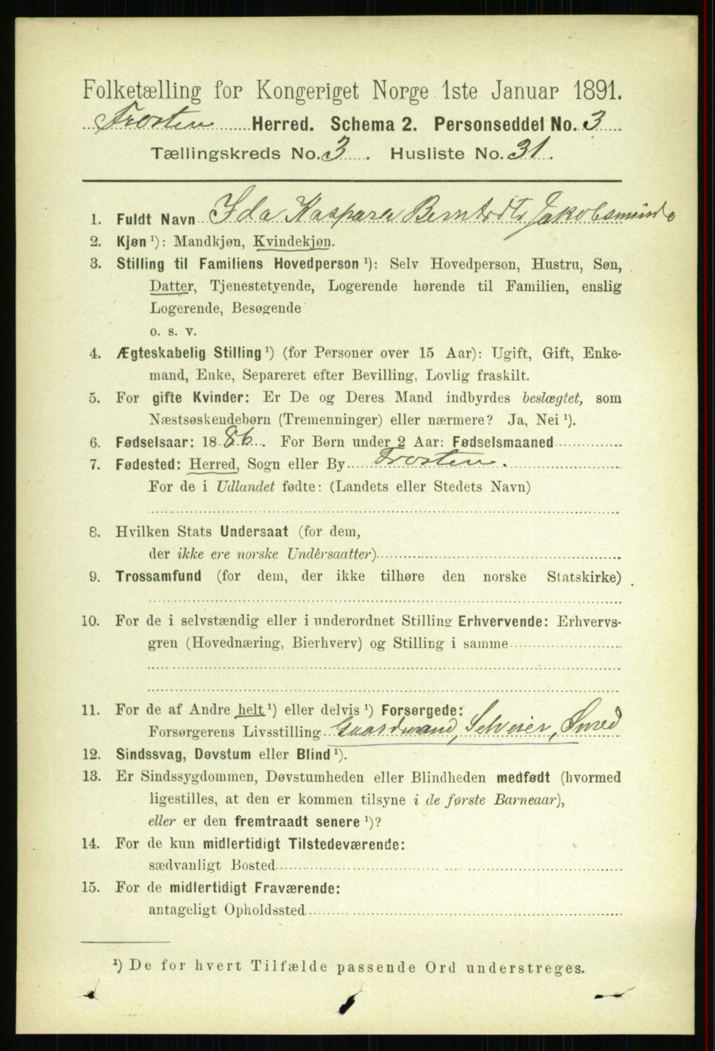 RA, 1891 census for 1717 Frosta, 1891, p. 2101