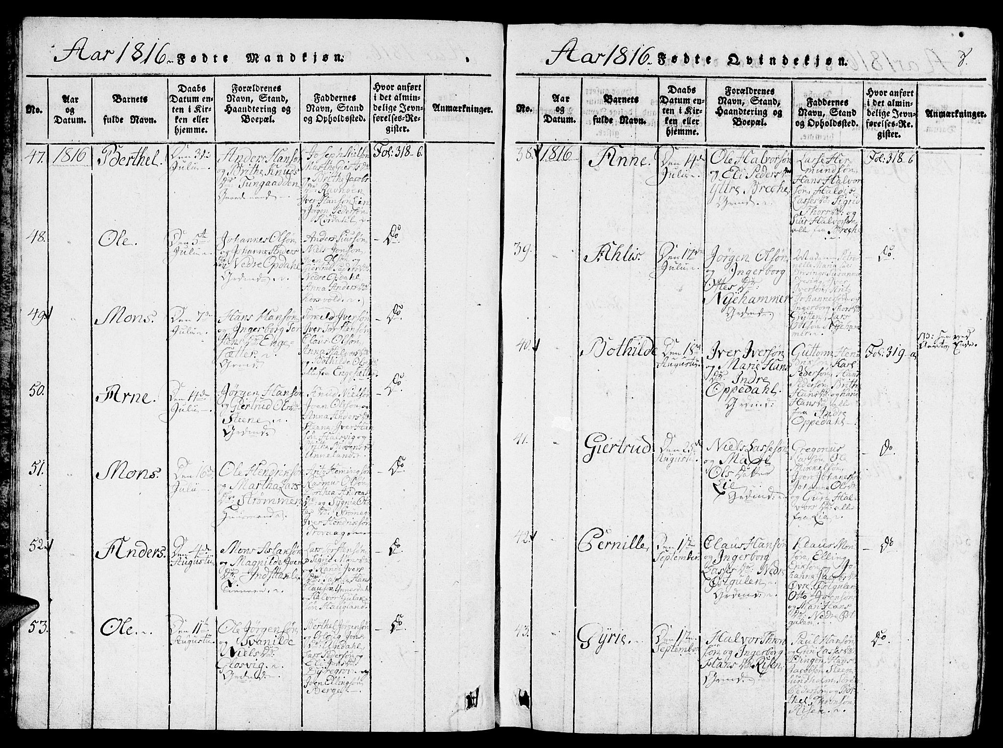 Gulen sokneprestembete, AV/SAB-A-80201/H/Haa/Haaa/L0018: Parish register (official) no. A 18, 1816-1825, p. 8