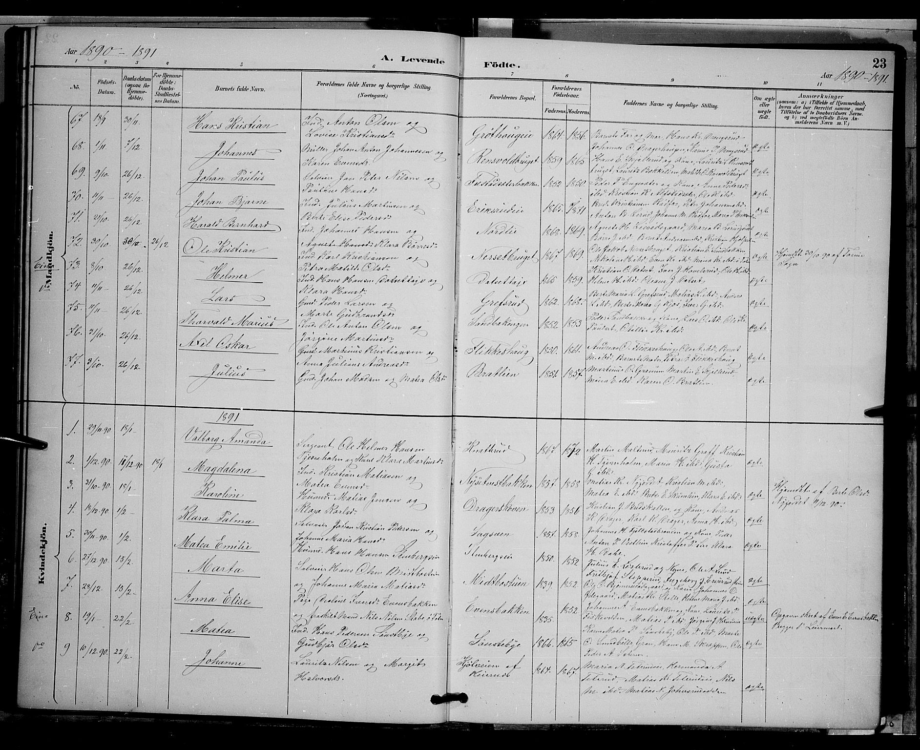 Vestre Toten prestekontor, AV/SAH-PREST-108/H/Ha/Hab/L0009: Parish register (copy) no. 9, 1888-1900, p. 23