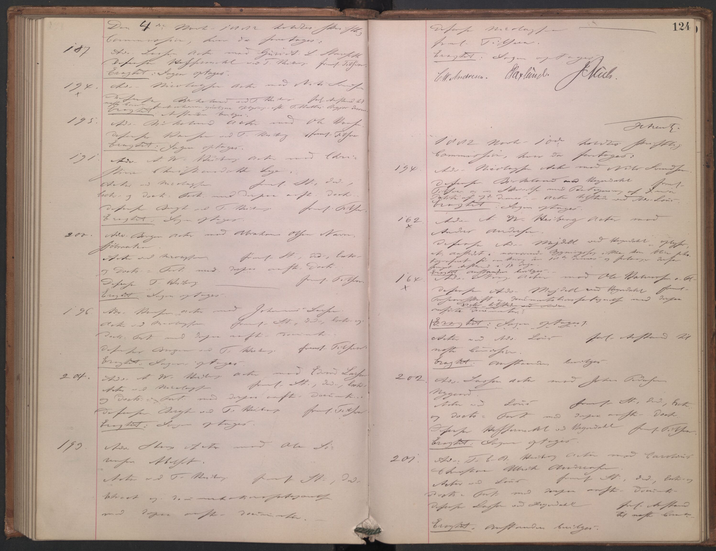 Høyesterett, AV/RA-S-1002/E/Ef/L0014: Protokoll over saker som gikk til skriftlig behandling, 1879-1884, p. 123b-124a