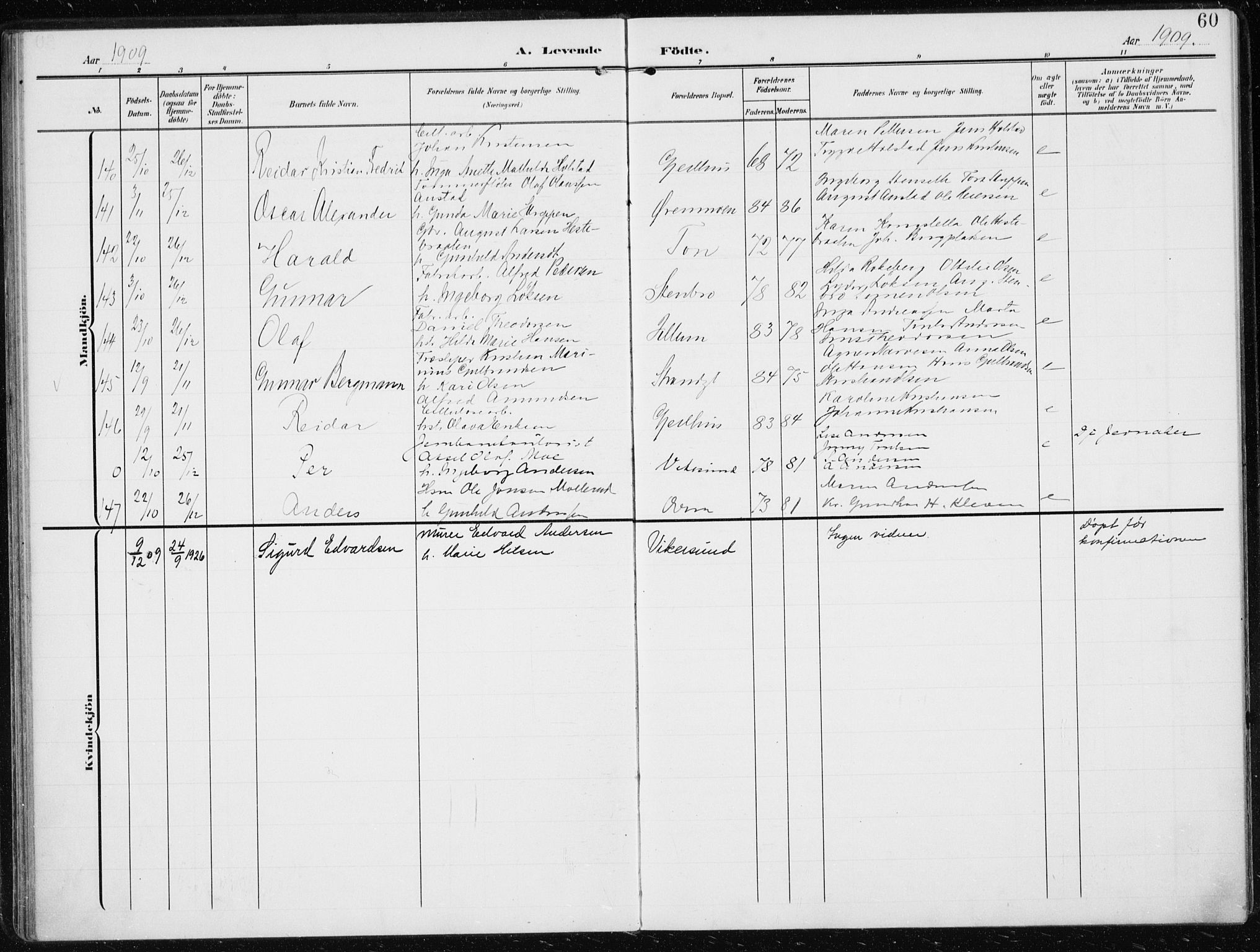 Modum kirkebøker, AV/SAKO-A-234/F/Fa/L0014a: Parish register (official) no. 14A, 1906-1918, p. 60