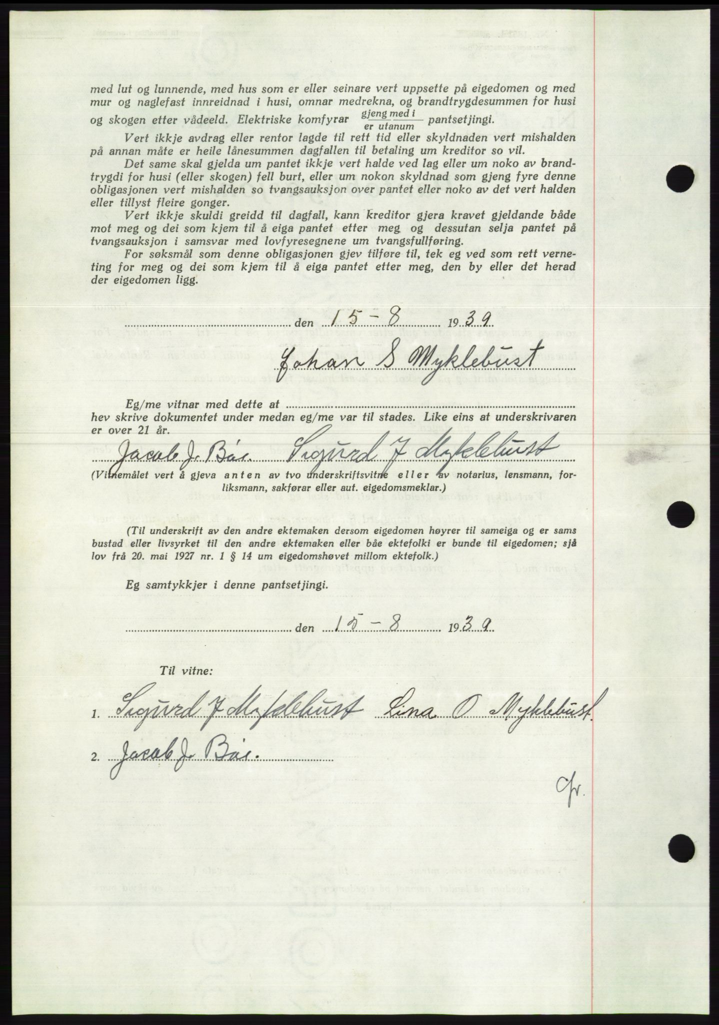 Søre Sunnmøre sorenskriveri, AV/SAT-A-4122/1/2/2C/L0068: Mortgage book no. 62, 1939-1939, Diary no: : 1237/1939