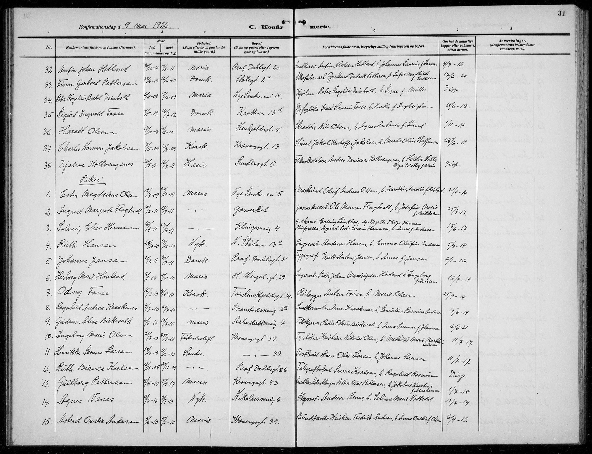 Mariakirken Sokneprestembete, AV/SAB-A-76901/H/Hab/L0010: Parish register (copy) no. A 10, 1920-1937, p. 31