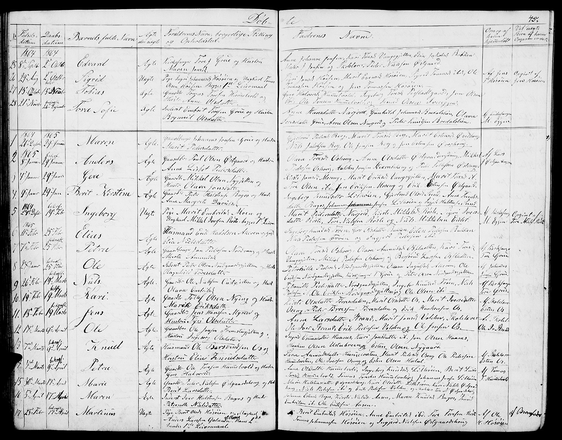 Tolga prestekontor, AV/SAH-PREST-062/L/L0004: Parish register (copy) no. 4, 1845-1887, p. 45