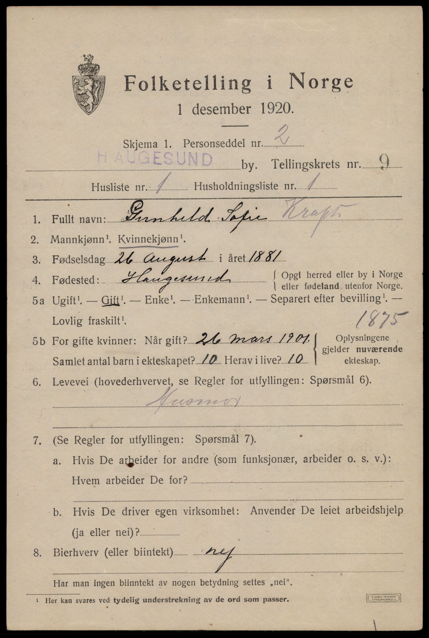 SAST, 1920 census for Haugesund, 1920, p. 32177