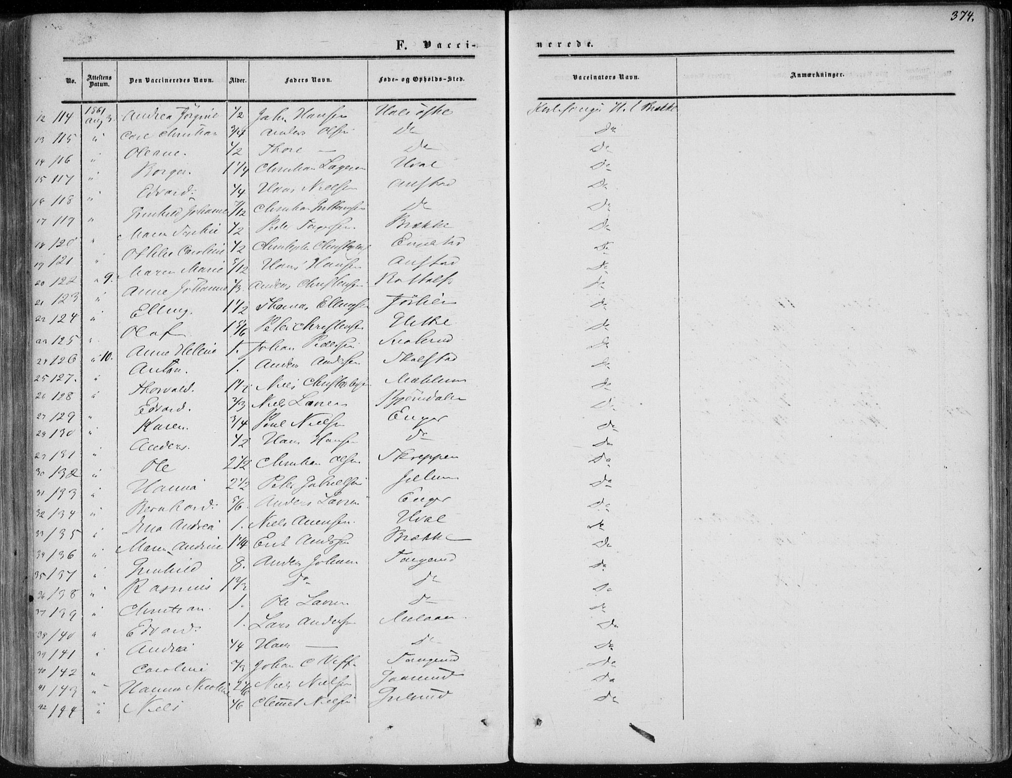 Modum kirkebøker, AV/SAKO-A-234/F/Fa/L0009: Parish register (official) no. 9, 1860-1864, p. 374