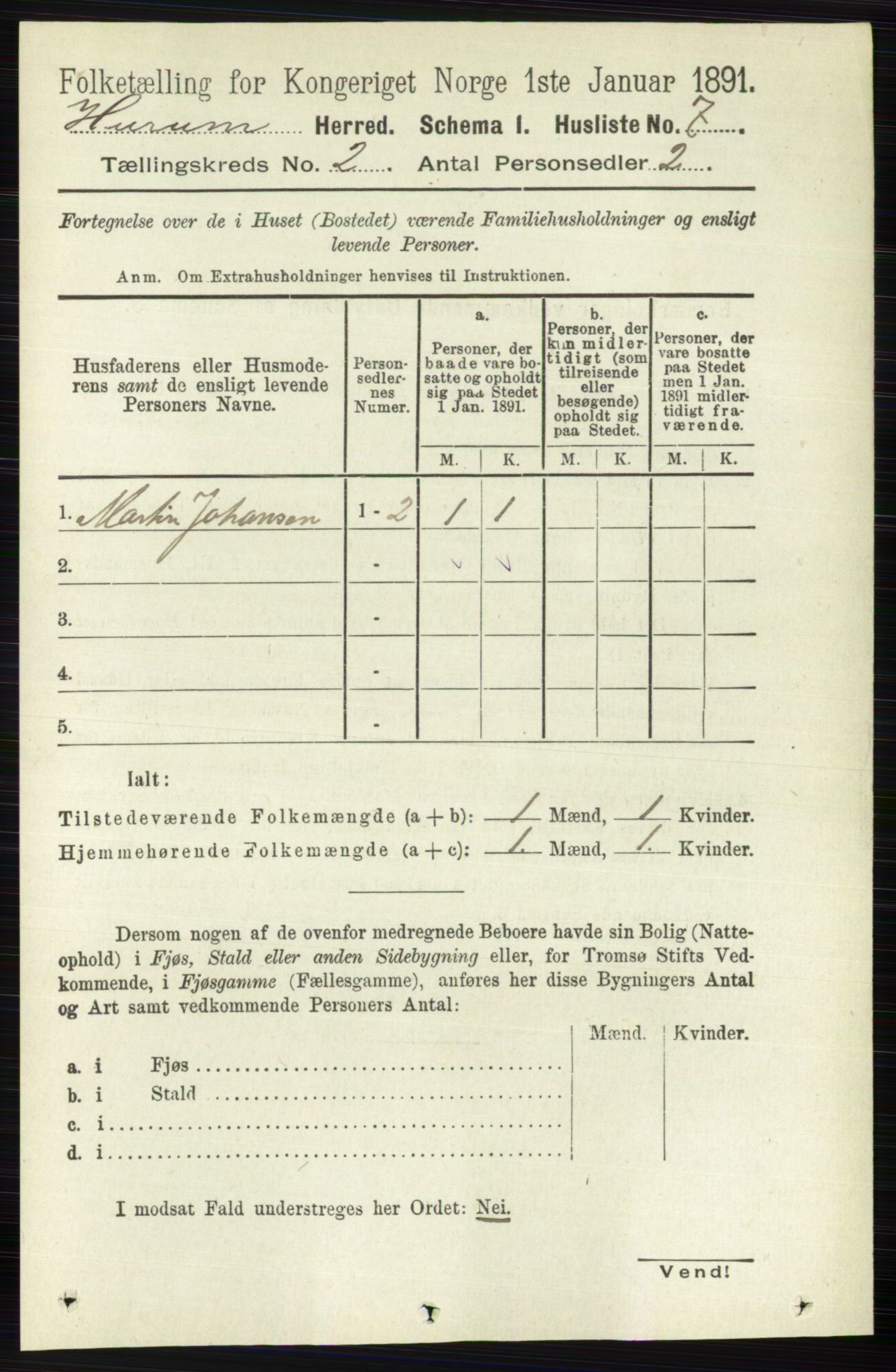 RA, 1891 census for 0628 Hurum, 1891, p. 425