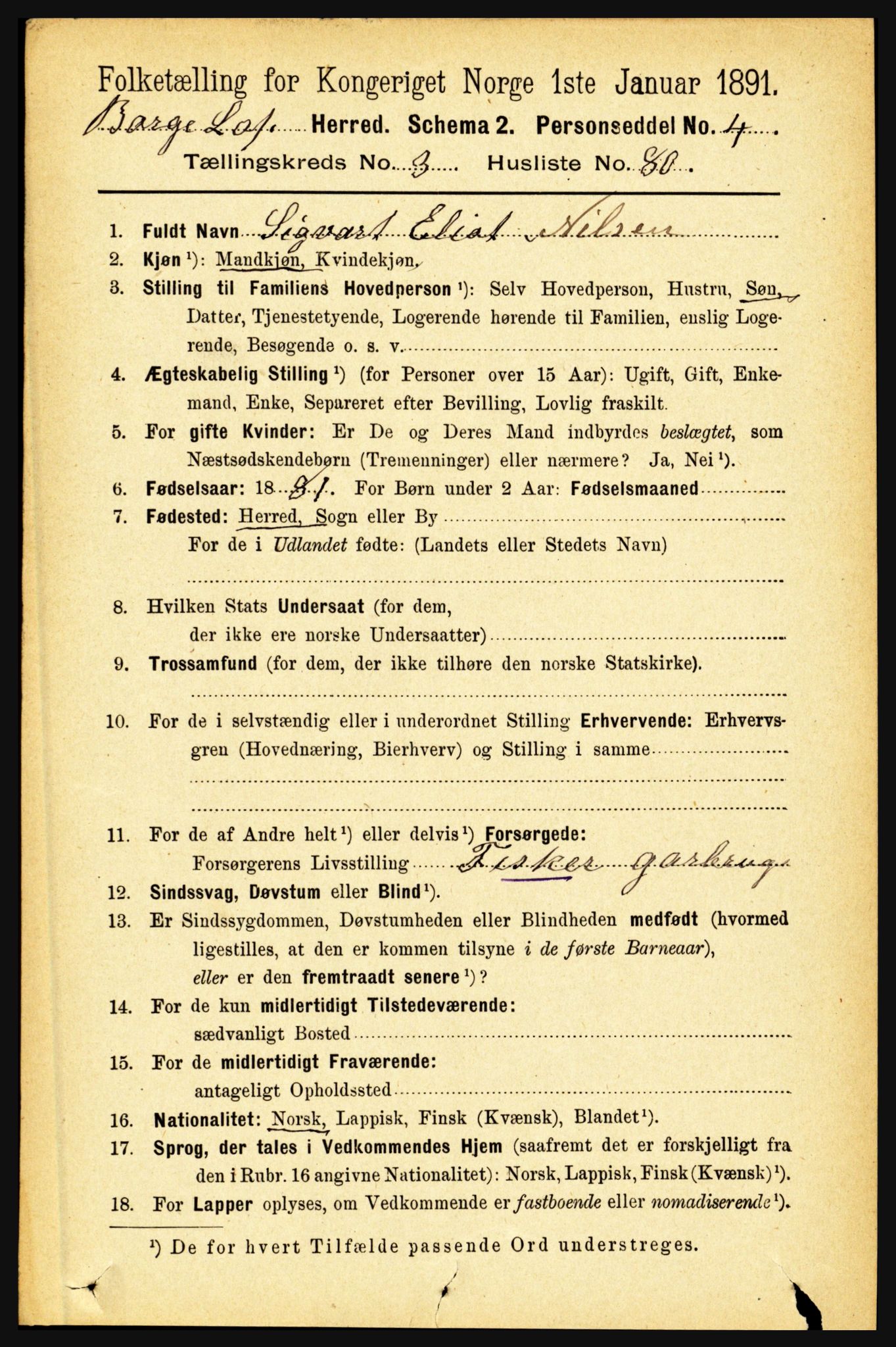 RA, 1891 census for 1862 Borge, 1891, p. 2014