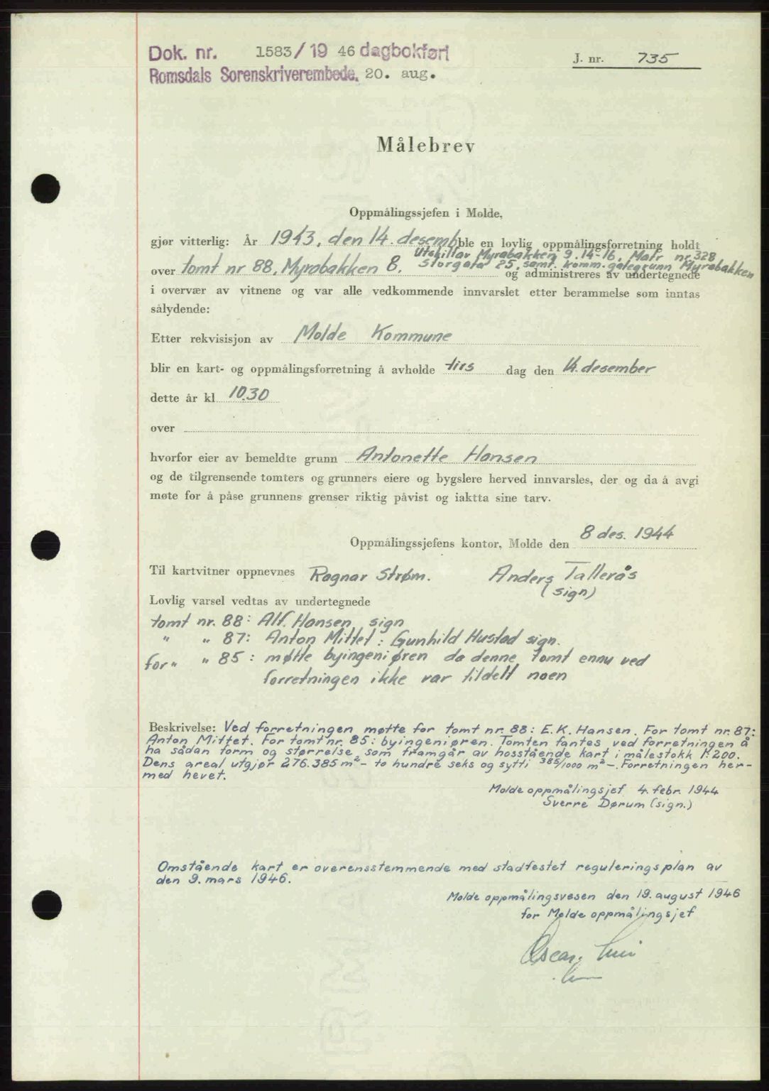 Romsdal sorenskriveri, AV/SAT-A-4149/1/2/2C: Mortgage book no. A20, 1946-1946, Diary no: : 1583/1946