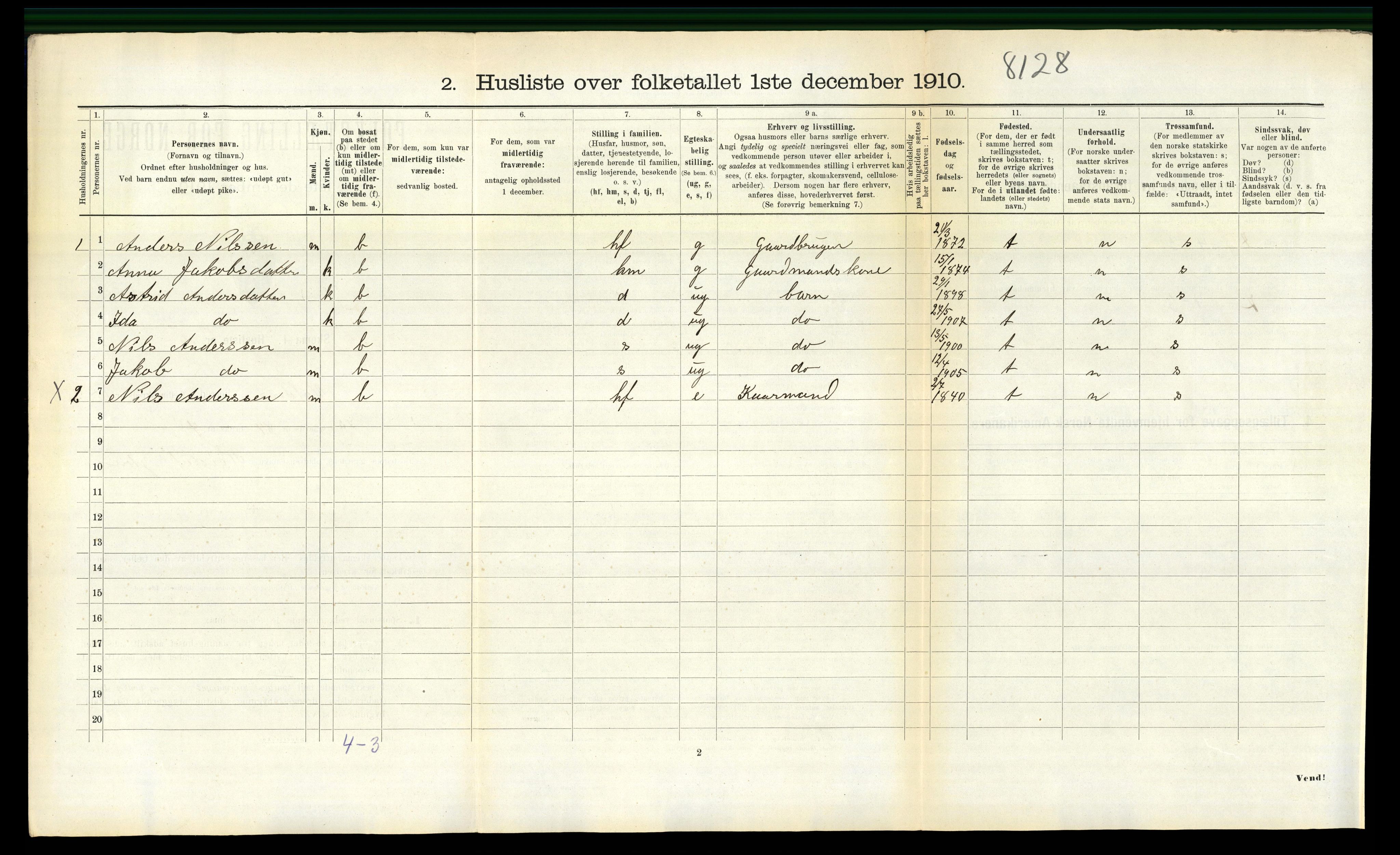 RA, 1910 census for Volda, 1910, p. 1073