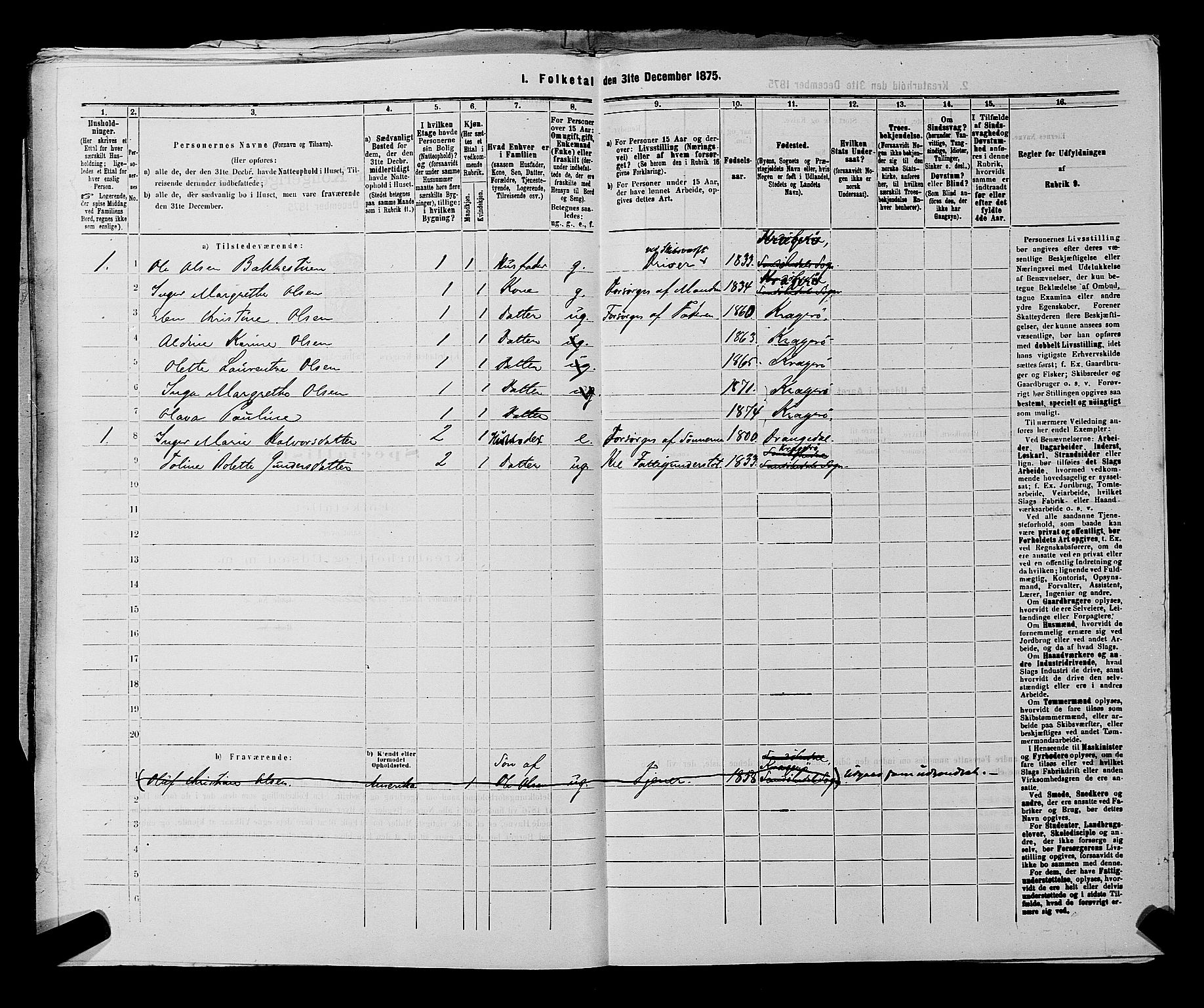 SAKO, 1875 census for 0801P Kragerø, 1875, p. 828