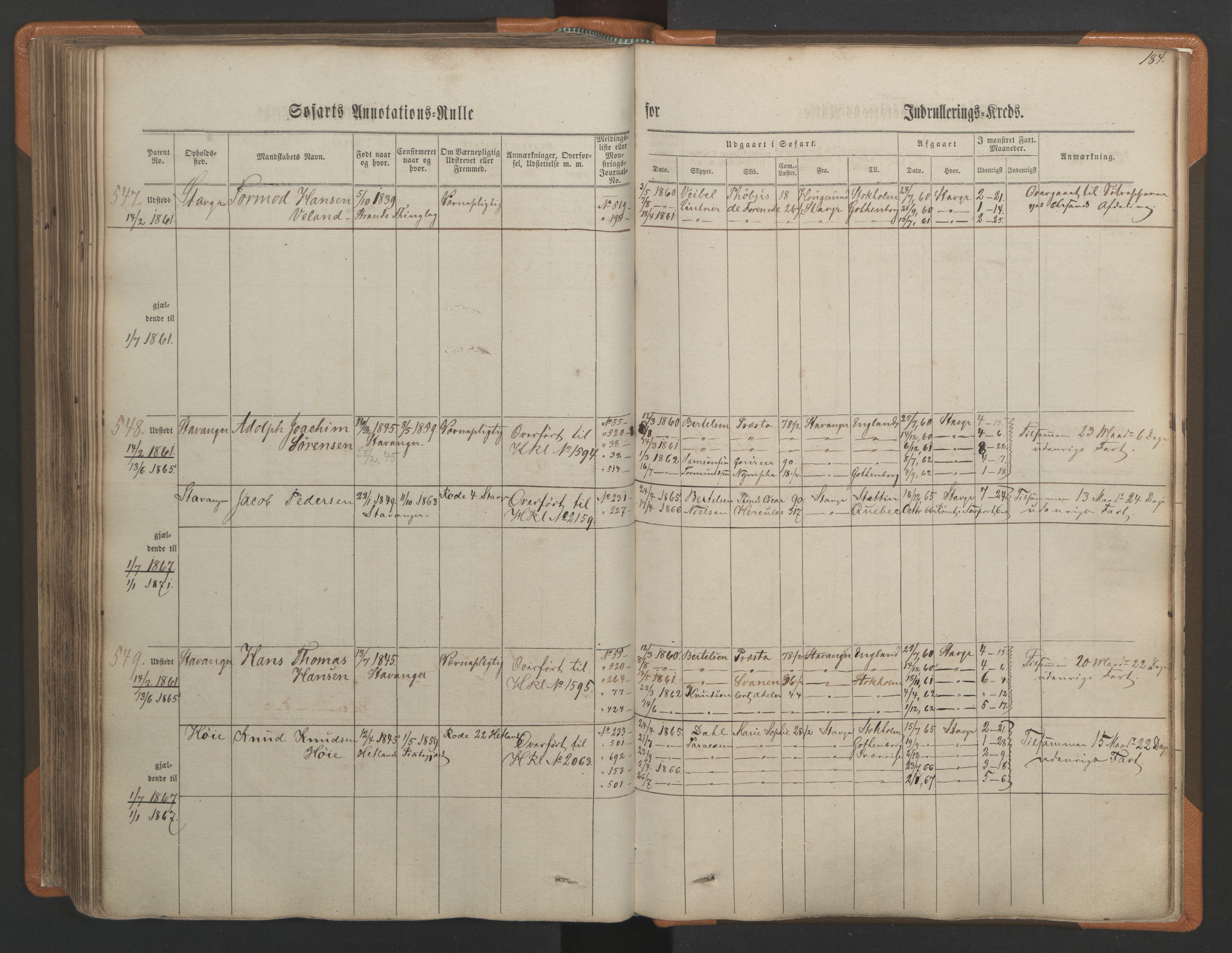 Stavanger sjømannskontor, AV/SAST-A-102006/F/Ff/L0001: Annotasjonsrulle, patentnr. 1-597 (del 1), 1860-1864, p. 194